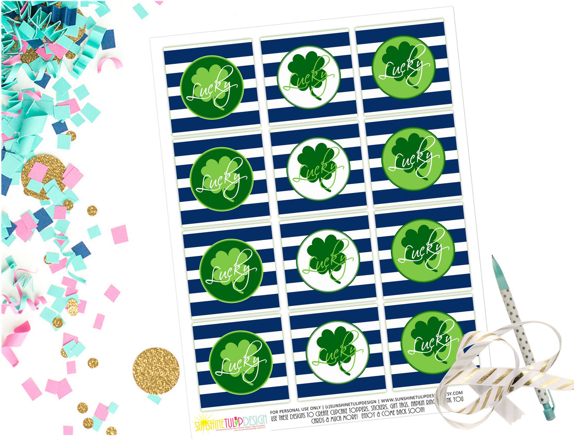 Printable St Patrick's Day Cupcake Toppers, Sticker Labels & Party Favor Gift Tags