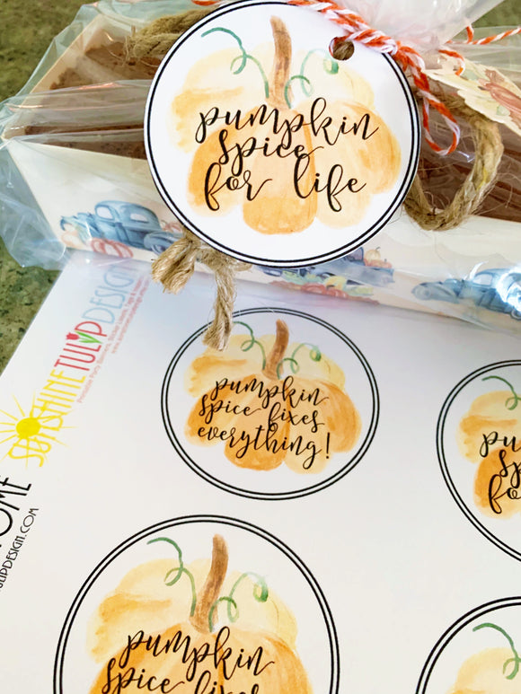 Printable Fall Pumpkin Spice Treat Tags, Baked Goods Tags, Candy Tags, Printable Teacher Appreciation Tags by SUNSHINETULIPDESIGN