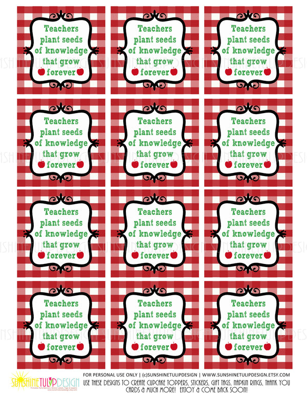 thanks for planting the seeds of knowledge Printable Teacher Appreciation, Teachers Plant Seeds Gift Tags & Plant
