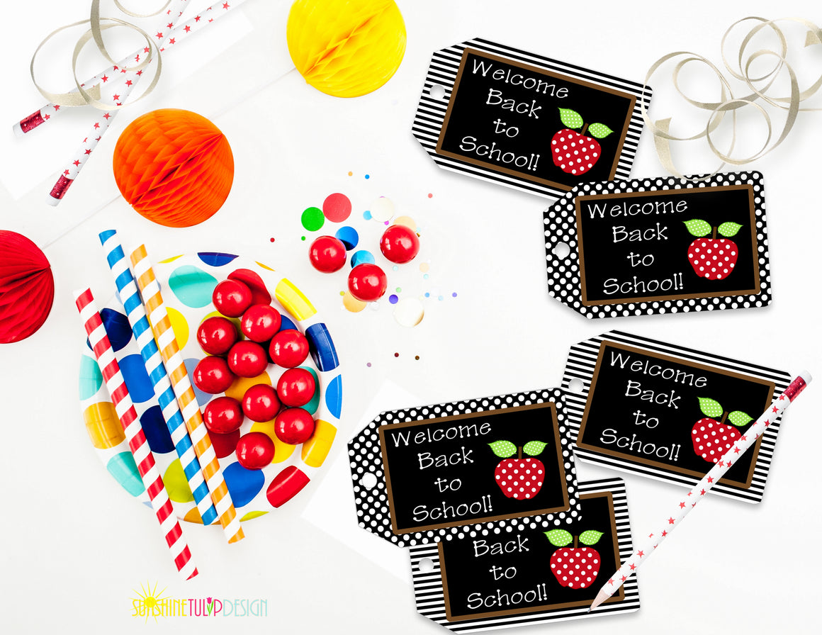 Printable Welcome Back to School Tags, Teacher Appreciation Tags, 1st Day of School Gift Tags by SUNSHINETULIPDESIGN