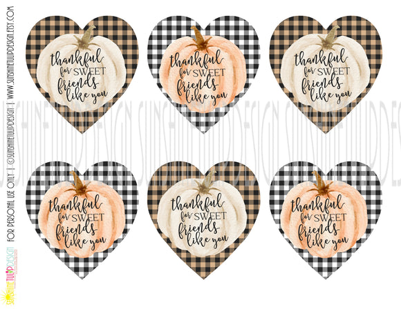 Printable Thanksgiving Gift Tags, Printable Thankful for SWEET Friends Gift Tags, Buffalo Plaid Pumpkin Fall Tags by SUNSHINETULIPDESIGN
