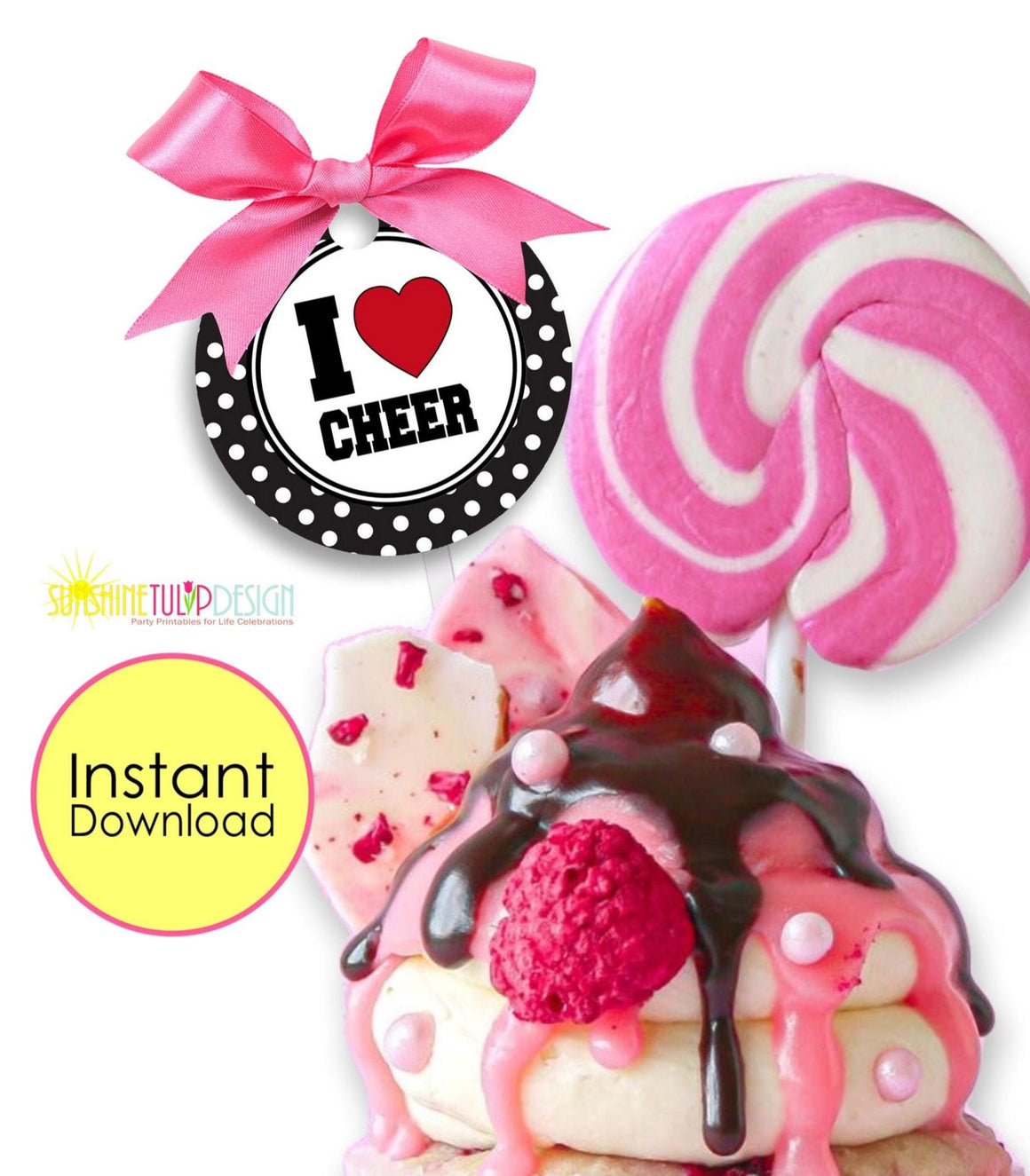 Printable Cheer Favor Gift Tags, I LOVE Cheer Cupcake Toppers, Sports Cheerleading Gift Tag, Cheer Squad Tag, INSTANT DOWNLOAD