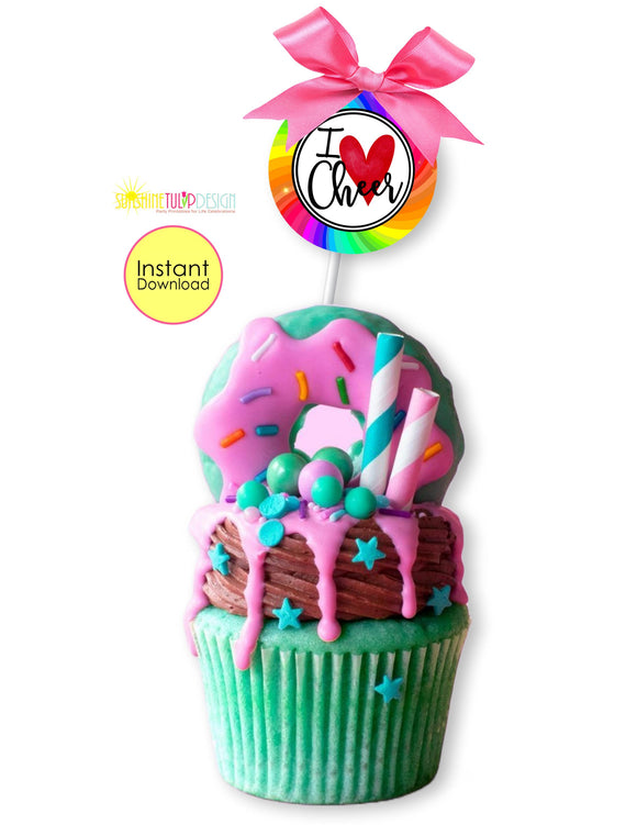Printable Cheer Party Favor Tags | Cheer Banquet Cupcake Toppers | Cheerleading Team Gift Tags | I love Cheer Squad Tag | INSTANT DOWNLOAD