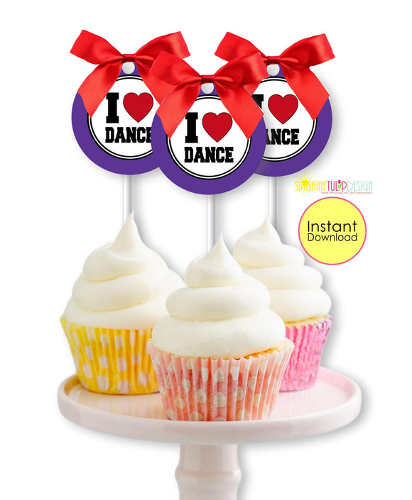 Printable Dance Favor Tags | Dance Banquet Cupcake Toppers | Dance Team Gift Tags | I love Dance Squad Tag | INSTANT DOWNLOAD