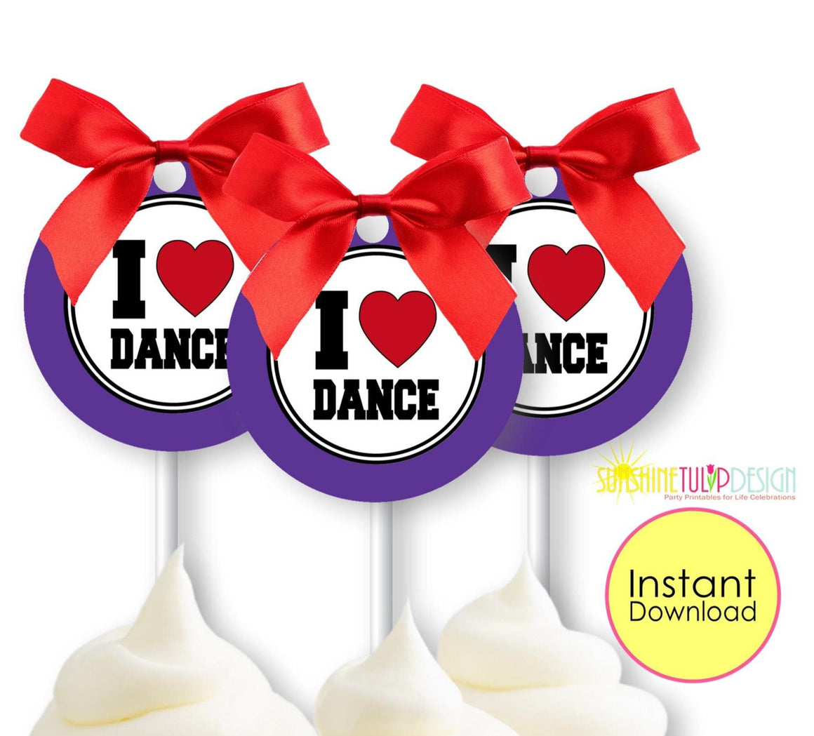Printable Dance Favor Tags | Dance Banquet Cupcake Toppers | Dance Team Gift Tags | I love Dance Squad Tag | INSTANT DOWNLOAD