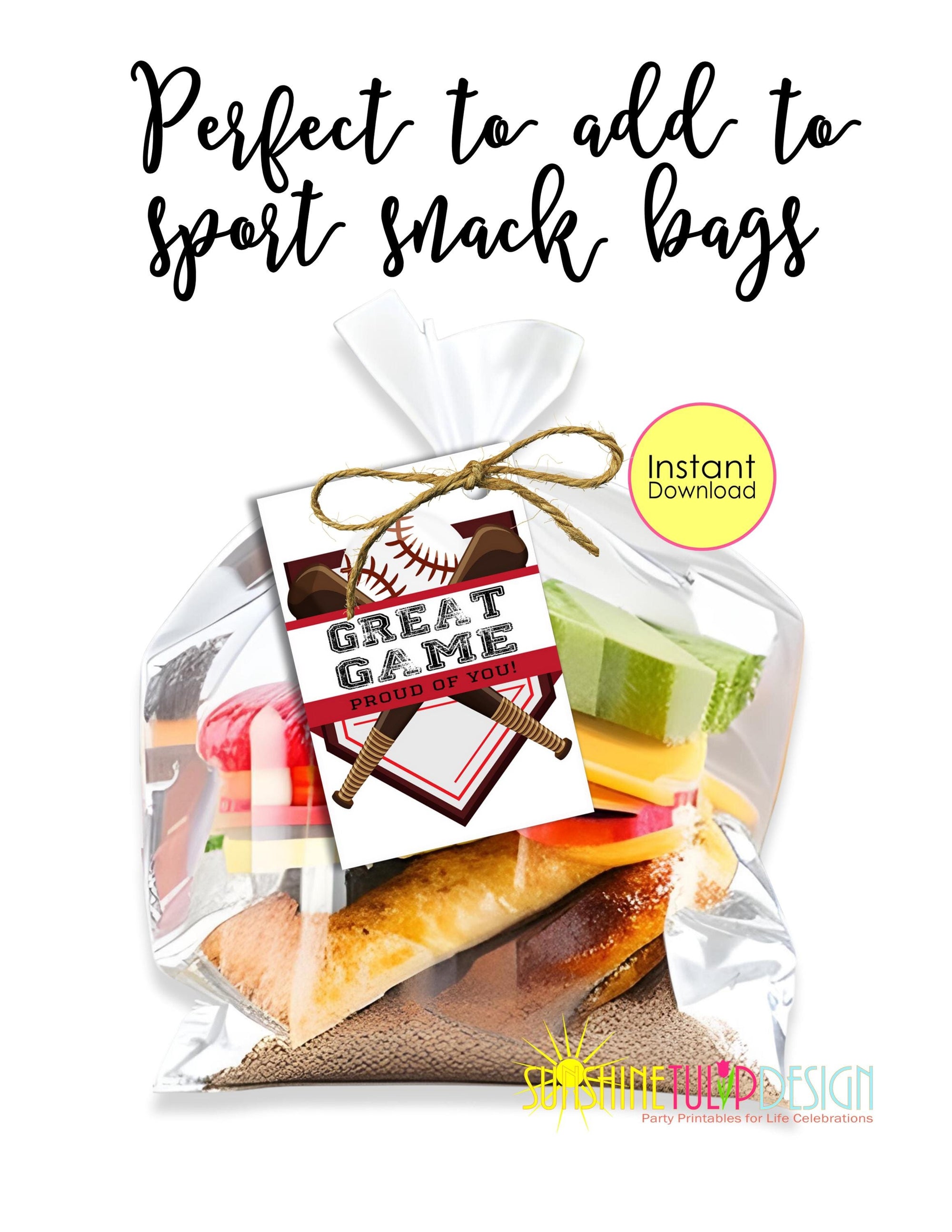 Printable Baseball Snack Tags | Printable Baseball Gift Tags | Baseball Thank You Tag | Snack Sports Mom Tags | Instant Download