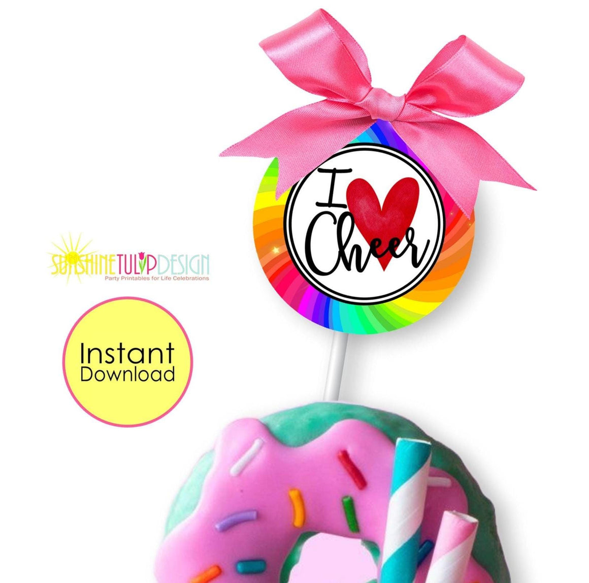 Printable Cheer Party Favor Tags | Cheer Banquet Cupcake Toppers | Cheerleading Team Gift Tags | I love Cheer Squad Tag | INSTANT DOWNLOAD