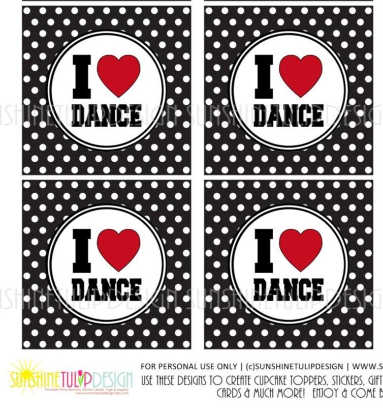 Printable I love DANCE Gift Tags | Dance Team Gift Tags | Dance Theme Cupcake Toppers | INSTANT DOWNLOAD | Digital Download