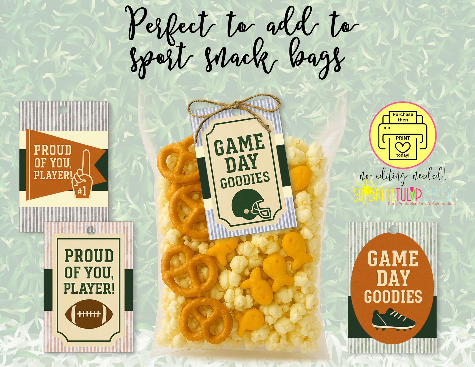 Printable Football Snack Tags | Non-Editable | Game Day Treat Tags for After Game Snacks | Proud Player Gifts, Game Day Goodie Bag Treat Tag