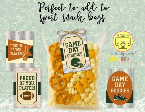Printable Football Snack Tags | Non-Editable | Game Day Treat Tags for After Game Snacks | Proud Player Gifts, Game Day Goodie Bag Treat Tag