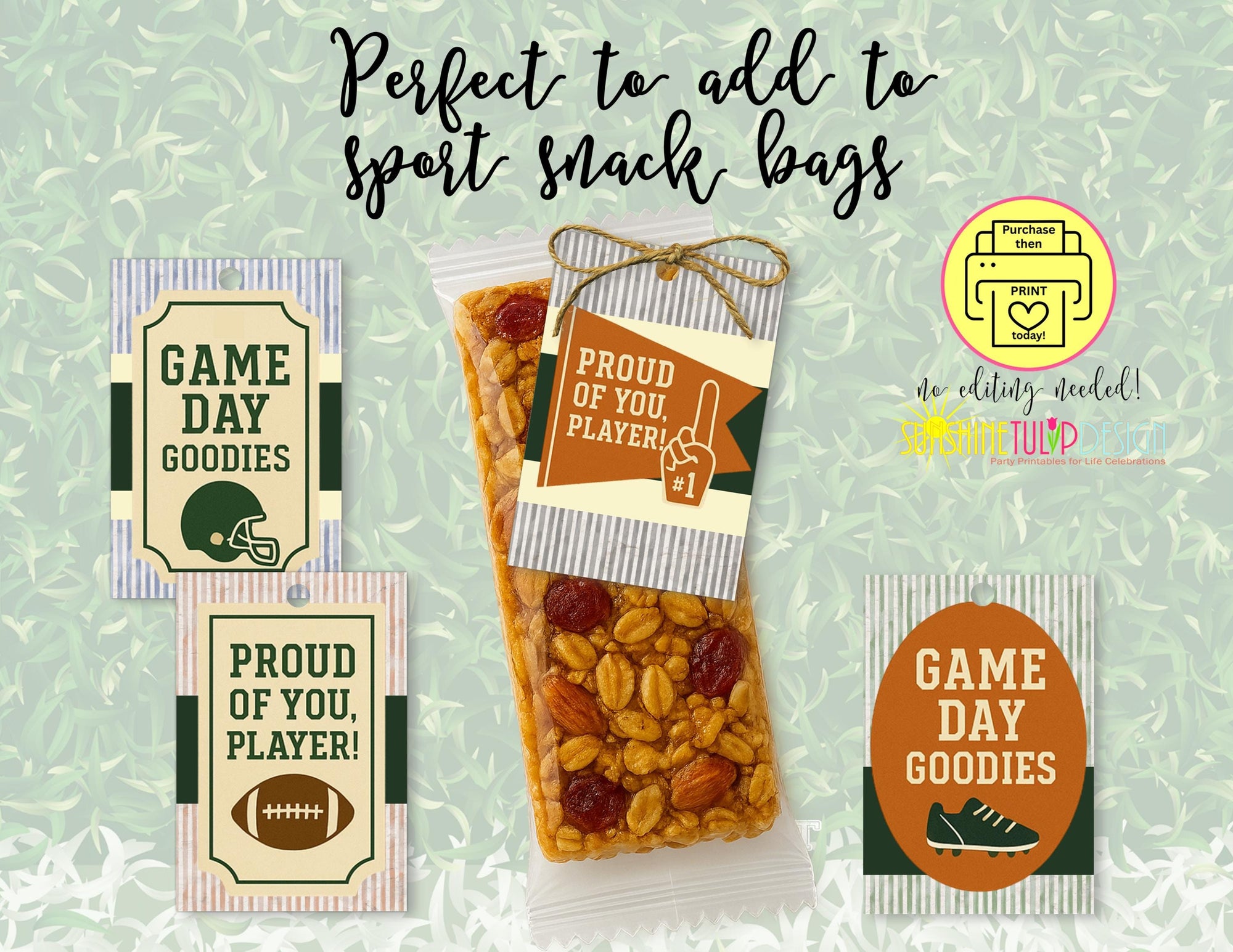 Printable Football Snack Tags | Non-Editable | Game Day Treat Tags for After Game Snacks | Proud Player Gifts, Game Day Goodie Bag Treat Tag