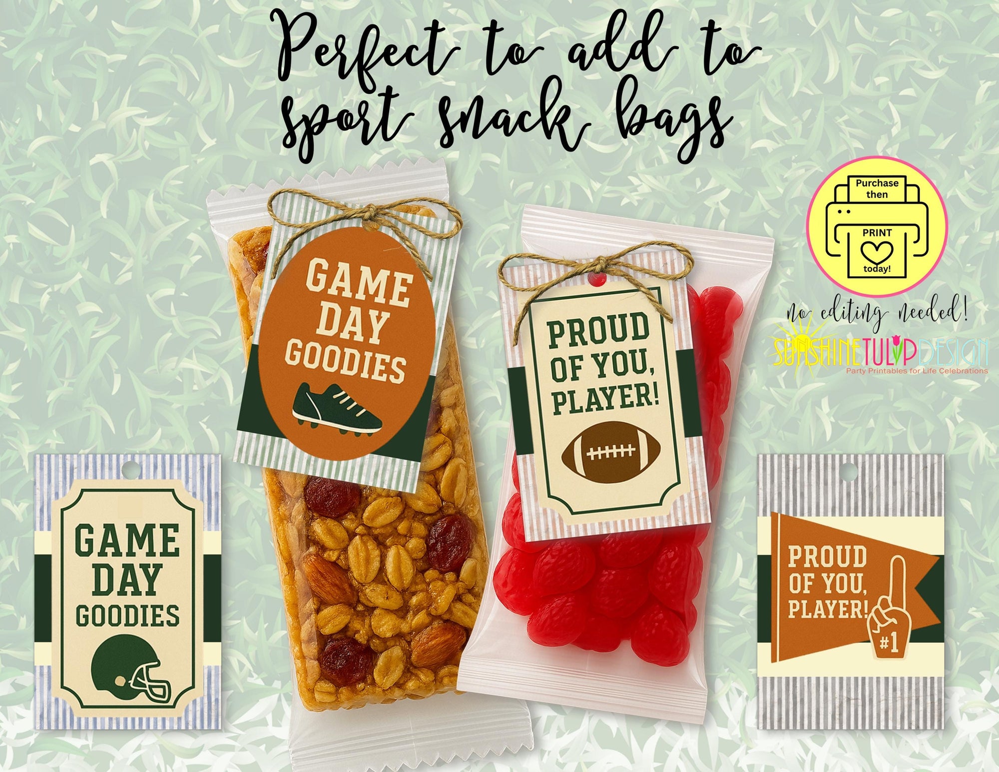 Printable Football Snack Tags | Non-Editable | Game Day Treat Tags for After Game Snacks | Proud Player Gifts, Game Day Goodie Bag Treat Tag