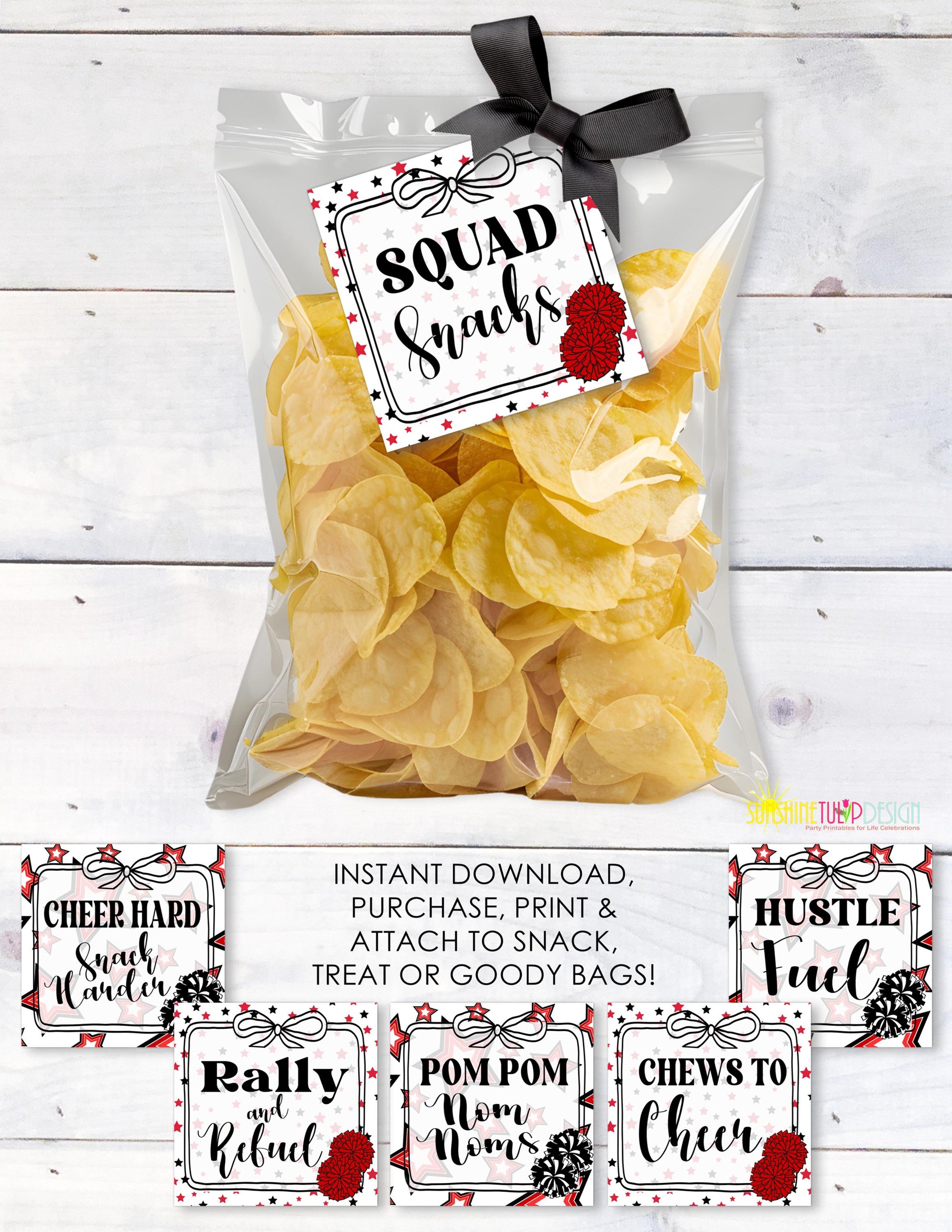 Printable Cheer Squad Snack Tag, Cheer Favor Gift Tags, Game Day Goody Bag Party Favor, Snack Mom Cheerleading Gift Tag, INSTANT DOWNLOAD
