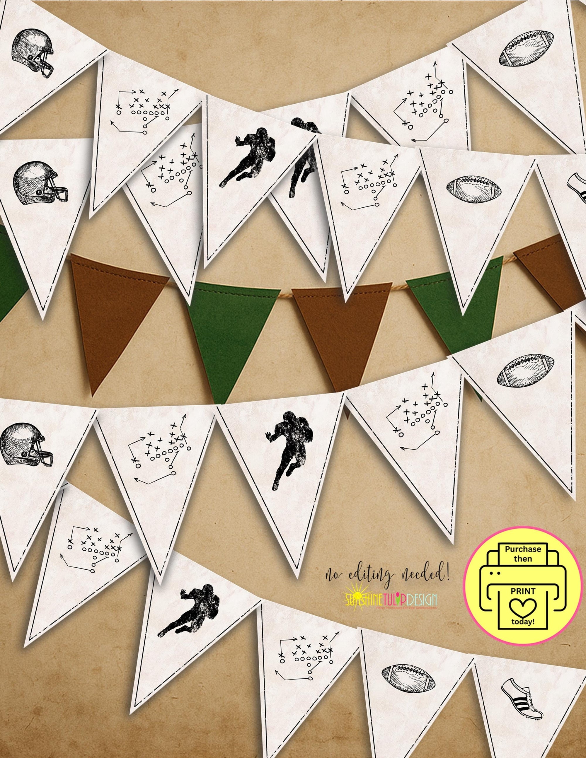 Printable Vintage Football Birthday Banner | Printable Football Pennant Banner, by SUNSHINETULIPDESIGN, Football Birthday, Fantasy Football
