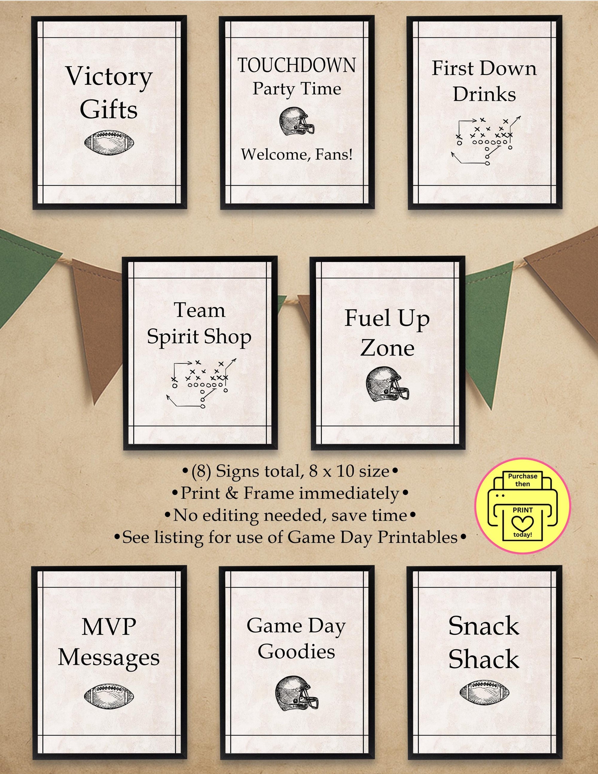 Football Party Signs Bundle | Game Day Decorations | Welcome Sign + Food & Drink Table Station Signs | Printable Vintage Football Birthday