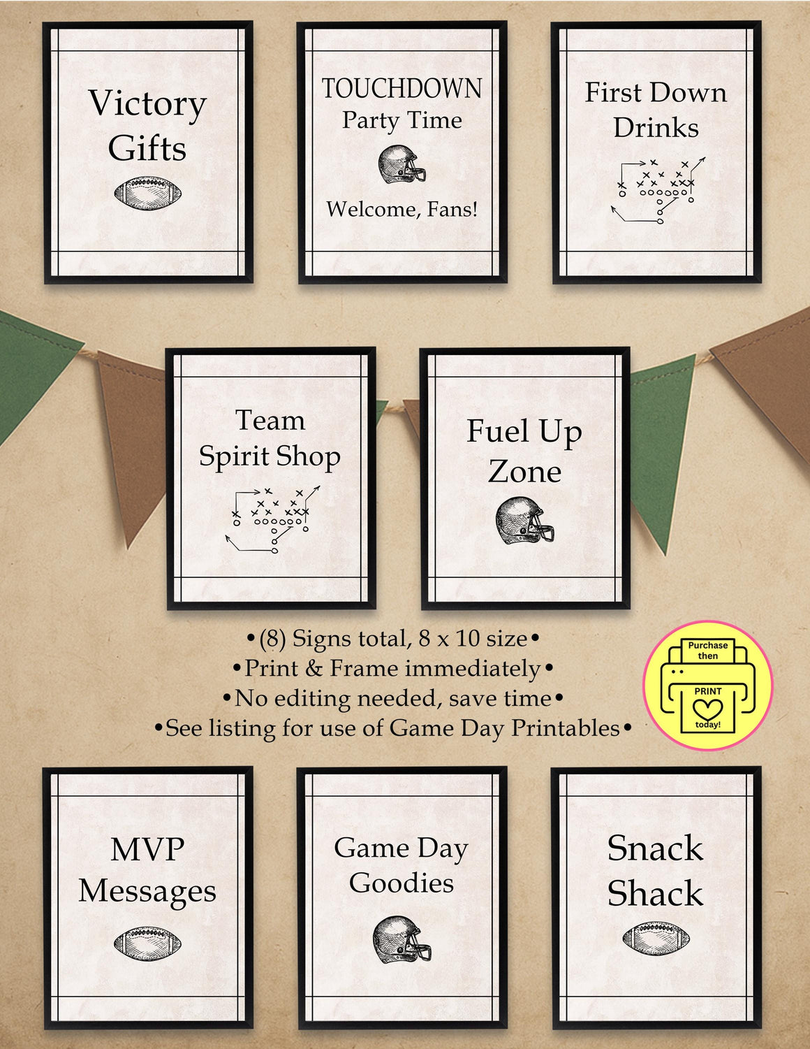 Football Party Signs Bundle | Game Day Decorations | Welcome Sign + Food & Drink Table Station Signs | Printable Vintage Football Birthday