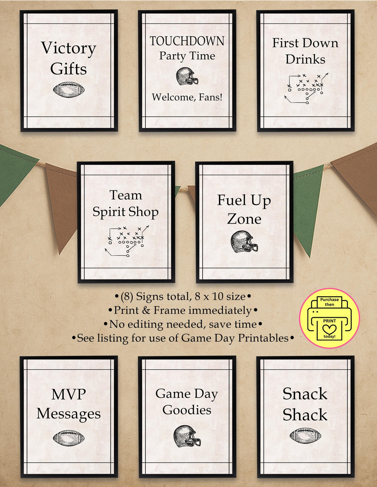 Football Party Signs Bundle | Game Day Decorations | Welcome Sign + Food & Drink Table Station Signs | Printable Vintage Football Birthday