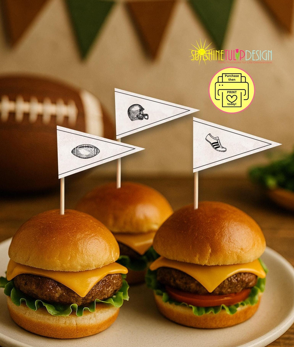 Vintage Football Mini Food Flags | Printable Pennant Picks for Game Day, Tailgate, or Football Birthday Party | Retro Sports Snack Toppers