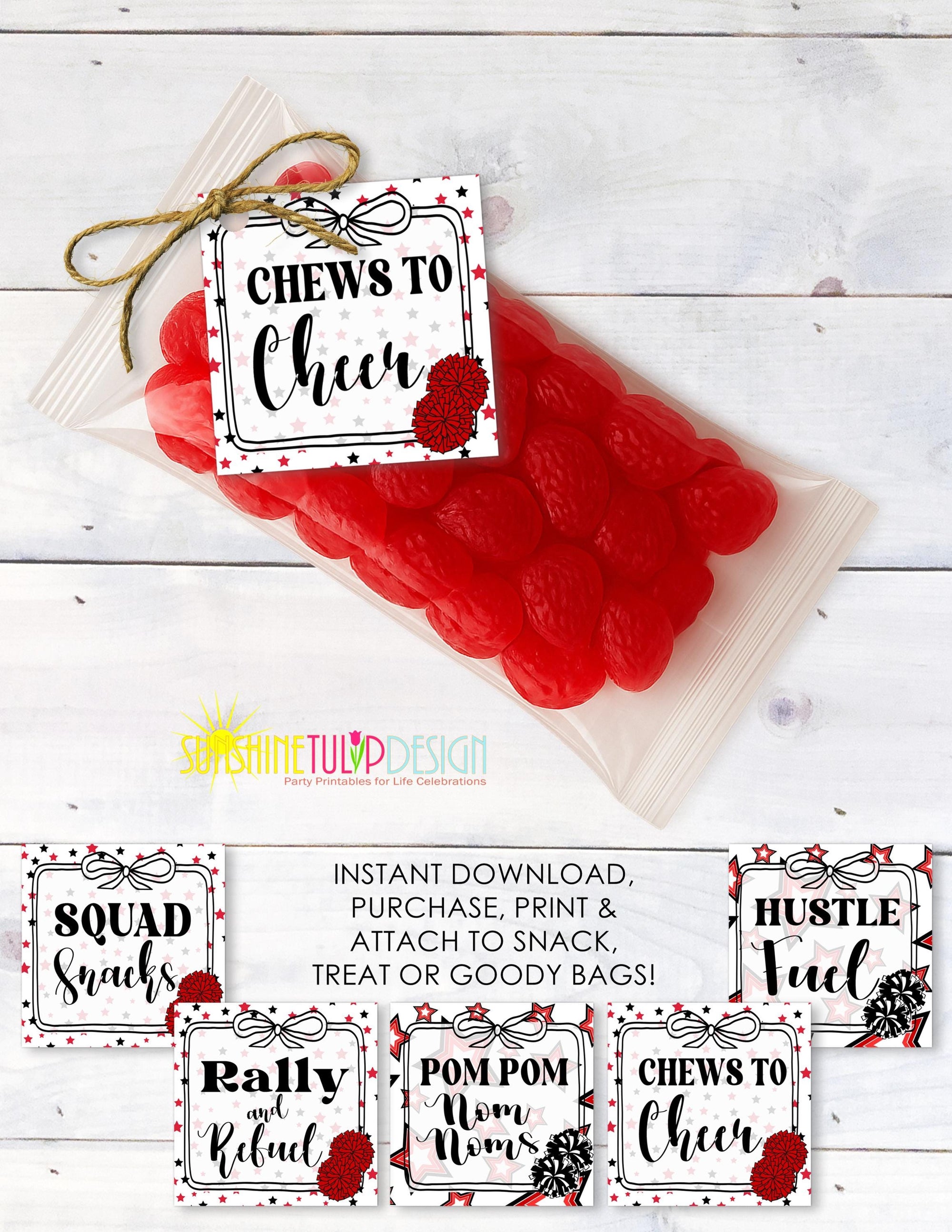 Printable Cheer Squad Snack Tag, Cheer Favor Gift Tags, Game Day Goody Bag Party Favor, Snack Mom Cheerleading Gift Tag, INSTANT DOWNLOAD