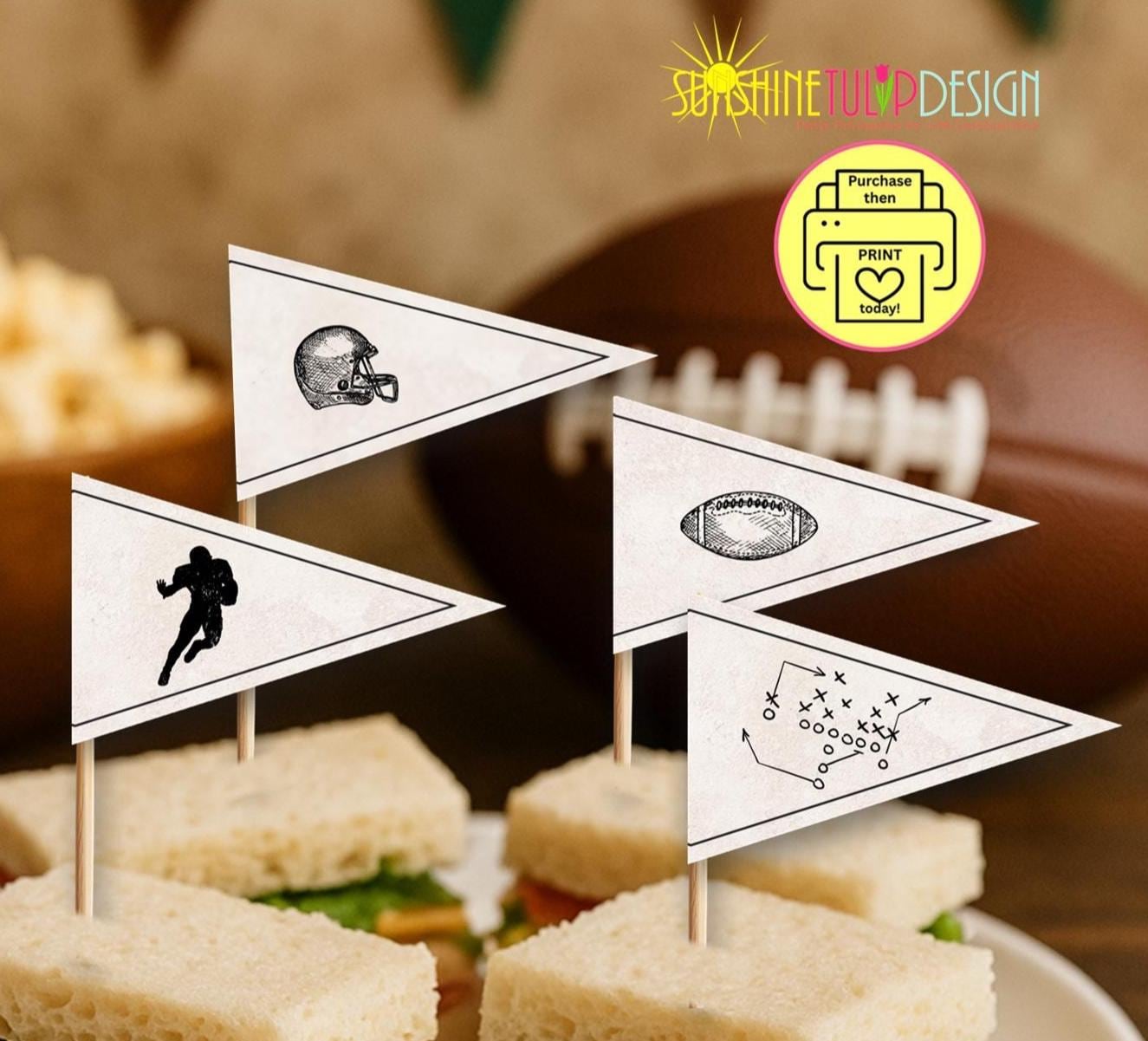Vintage Football Mini Food Flags | Printable Pennant Picks for Game Day, Tailgate, or Football Birthday Party | Retro Sports Snack Toppers