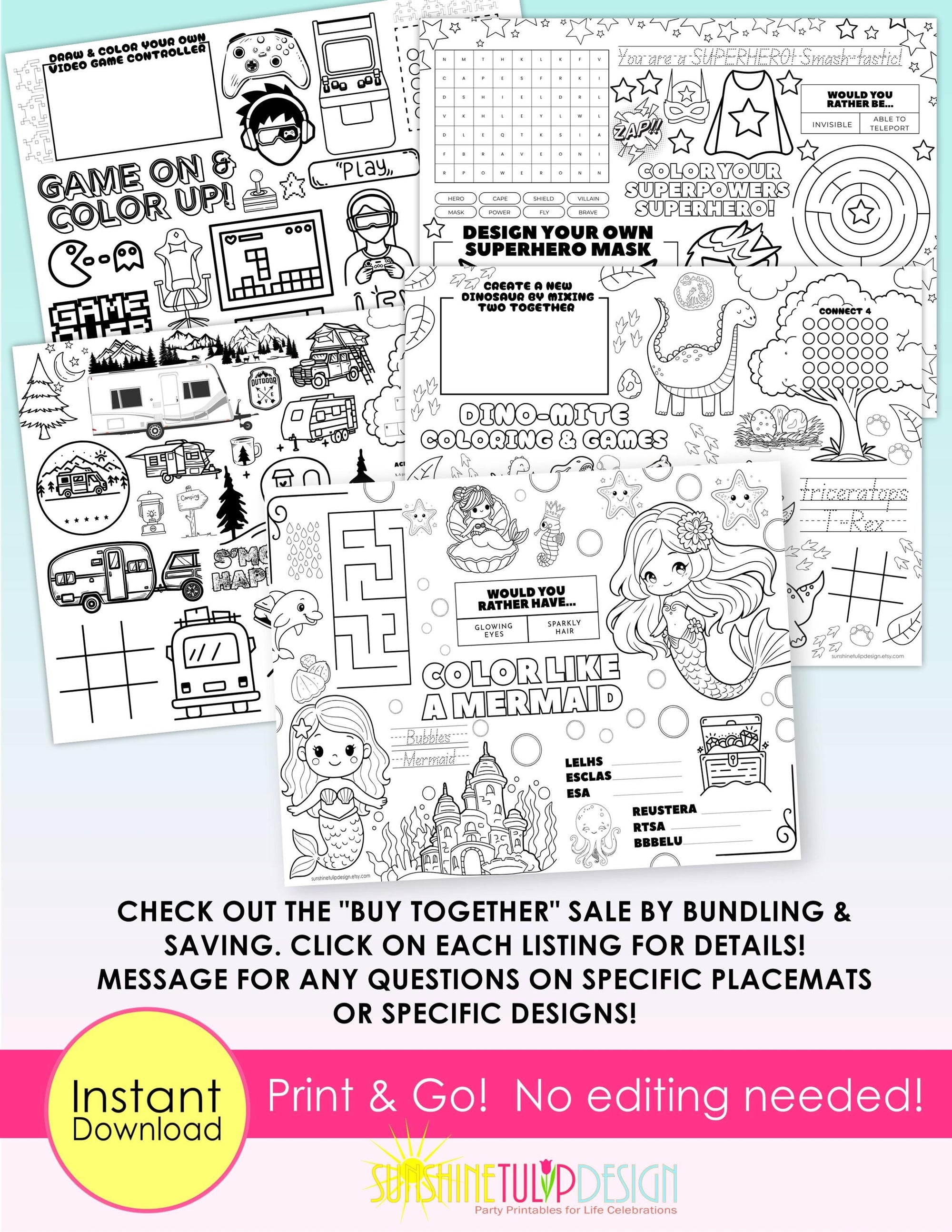 Tennis Activity Placemat Printable, Championship Tennis Fun Worksheet, Tennis Party Activity Sheet, Kids Tennis Coloring Page, Print and Go