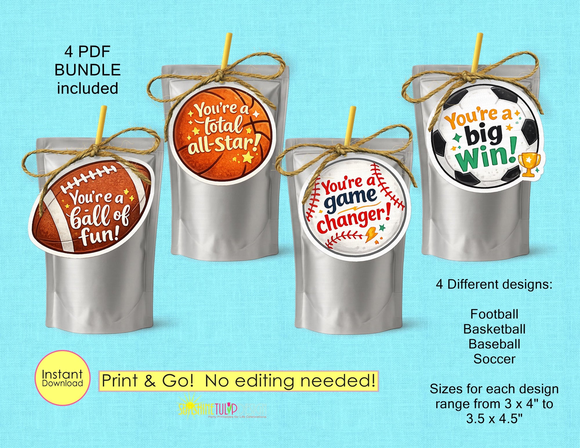 Sports Tag Bundle | Printable Sports Snack Tag | Football Basketball Baseball Soccer | Multi Sport Snack Tag | Snack Mom Tag | PDF Download