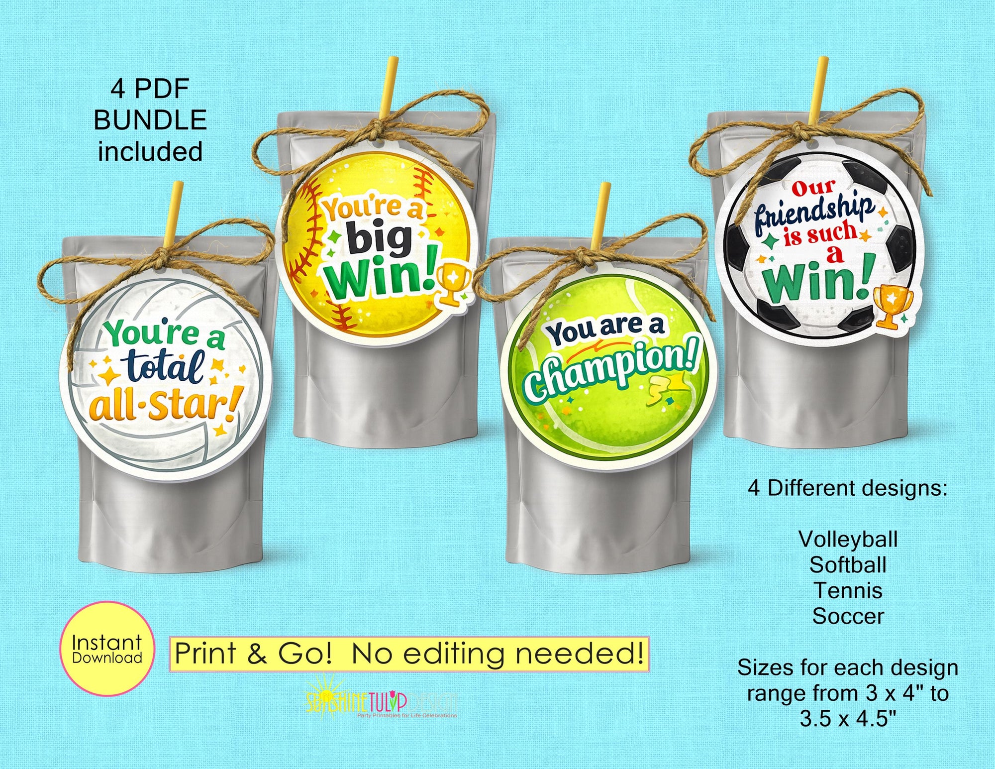 Sports Tag Bundle | Printable Sports Snack Tag | Softball Tennis Volleyball Soccer | Multi Sport Snack Tag | Snack Mom Tag | PDF Download
