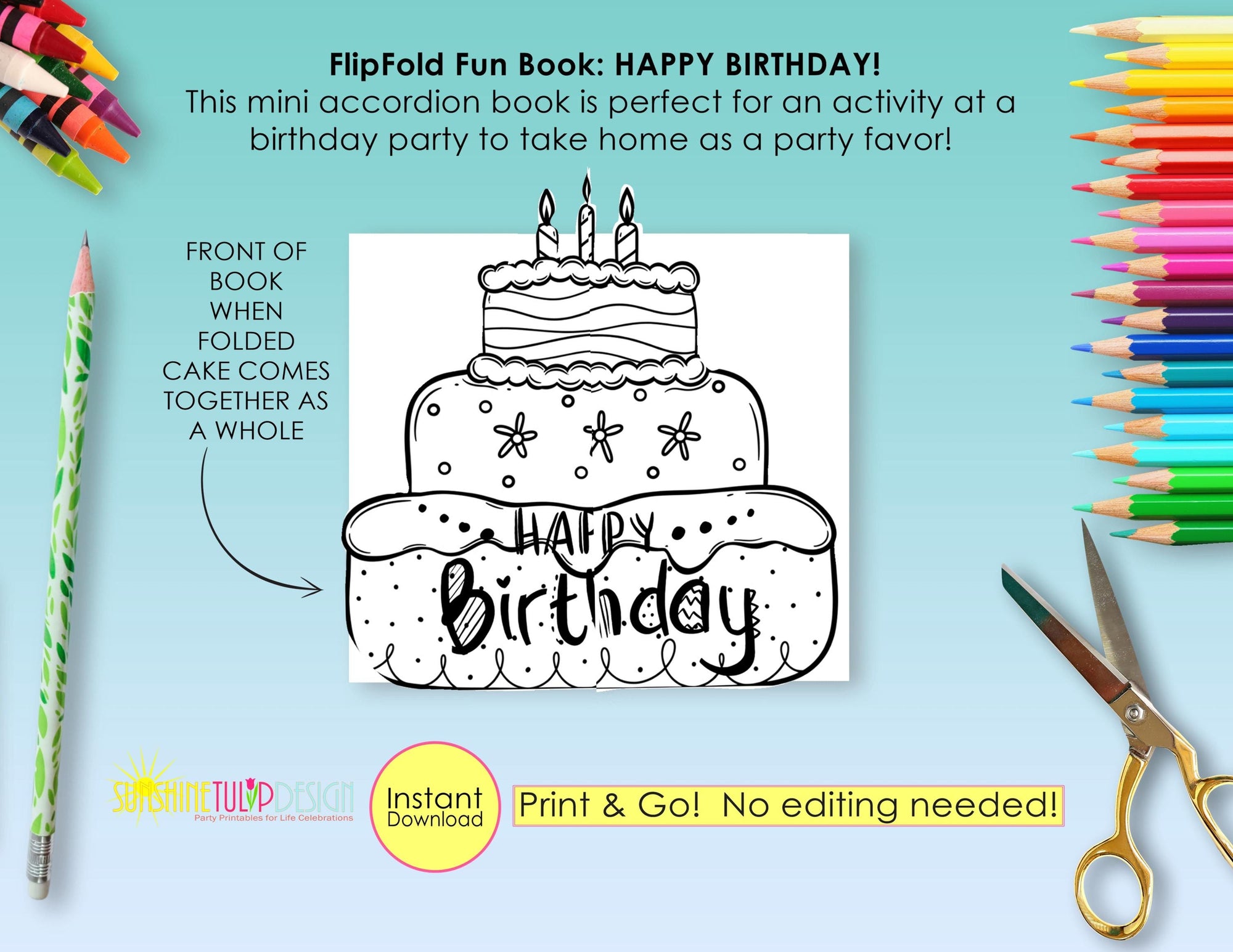 FlipFold Fun Book Birthday | Birthday Mini Accordion Activity | Printable Birthday Kids Craft | Birthday Party Activity Party Favor