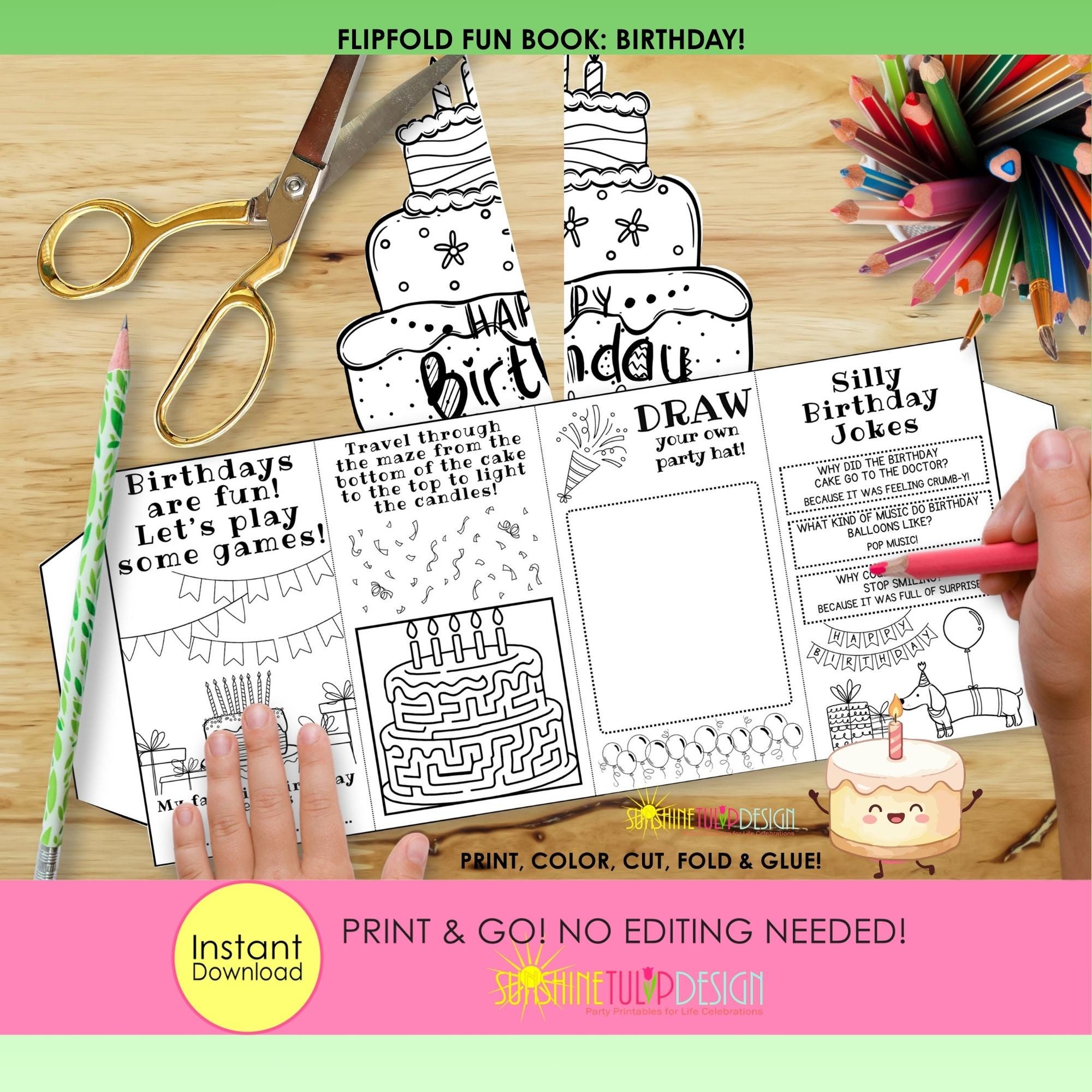 FlipFold Fun Book Birthday | Birthday Mini Accordion Activity | Printable Birthday Kids Craft | Birthday Party Activity Party Favor