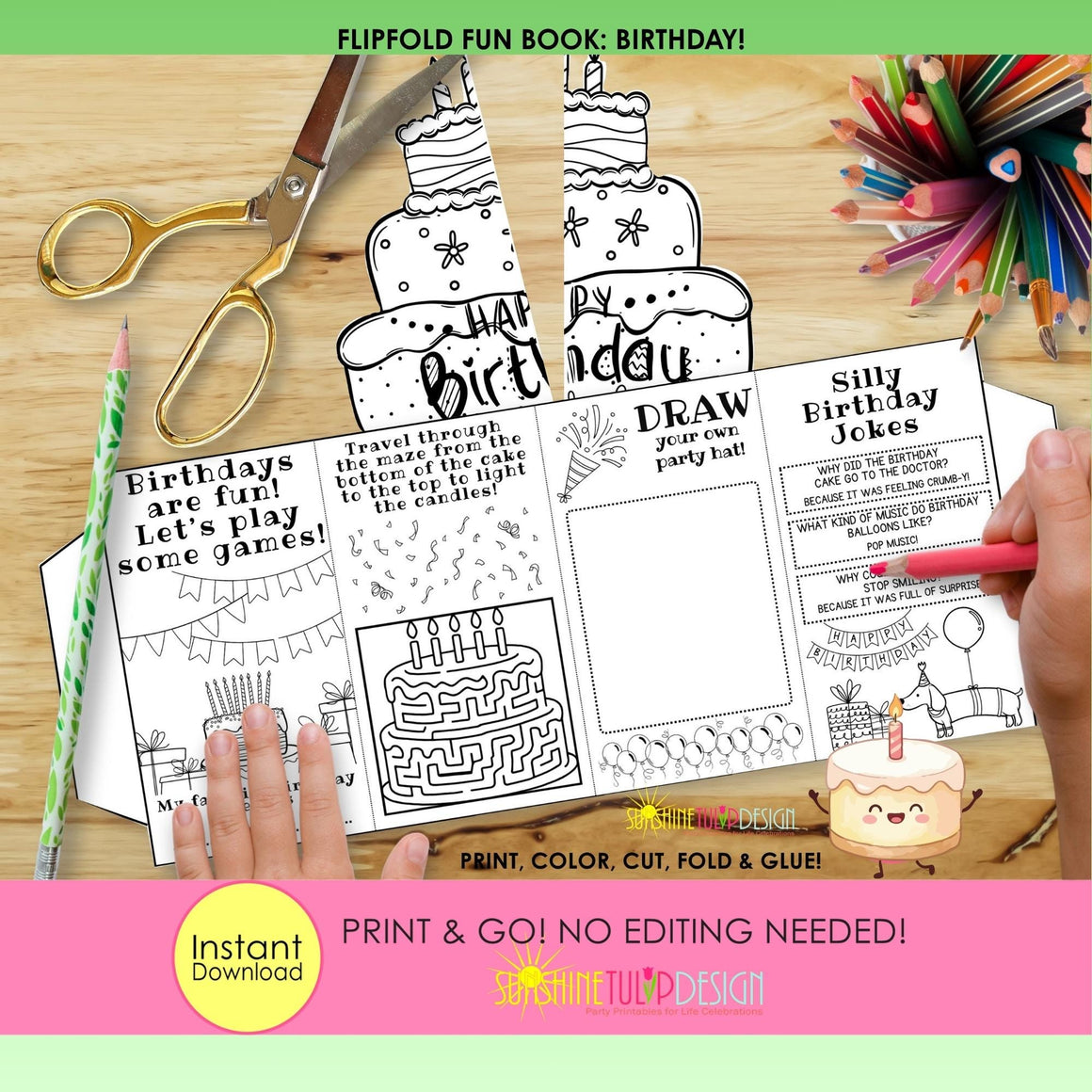 FlipFold Fun Book Birthday | Birthday Mini Accordion Activity | Printable Birthday Kids Craft | Birthday Party Activity Party Favor