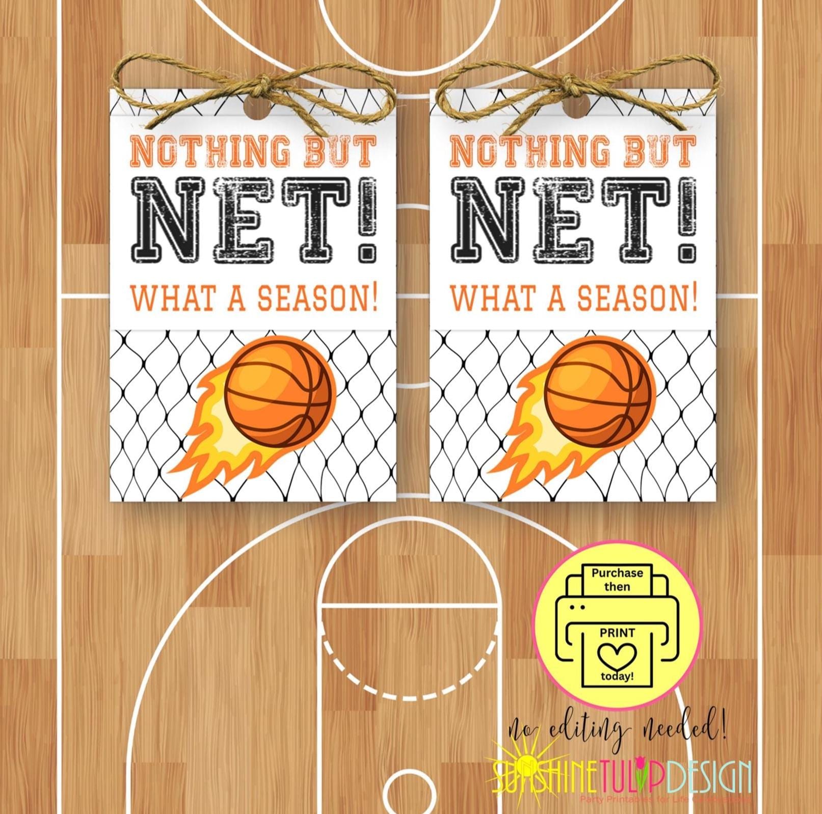 Basketball End of Season Tag | Nothing But Net What a Season | Team Gift Tag Printable | Coach Gift | Basketball Banquet Favor | PDF, JPEG