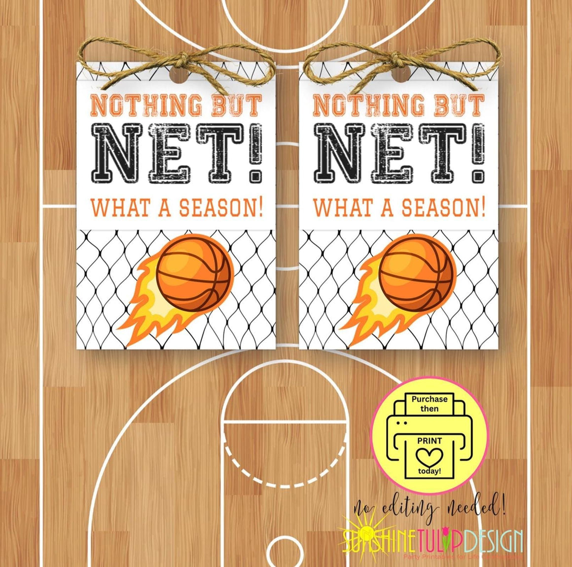 Basketball End of Season Tag | Nothing But Net What a Season | Team Gift Tag Printable | Coach Gift | Basketball Banquet Favor | PDF, JPEG