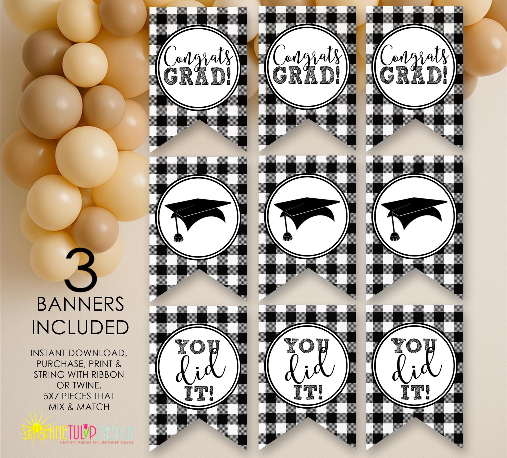 Graduation Banner Printable, Printable Graduation Banner, Buffalo Plaid Graduation Banner Bundle, Graduation Party Decoration Banner Bunting