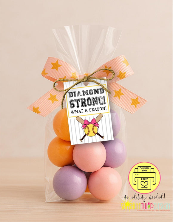 Softball End of Season Tag | Diamond Strong What a Season | Softball Team Gift Tag Coach Gift | Softball Banquet Favor | Softball Printable