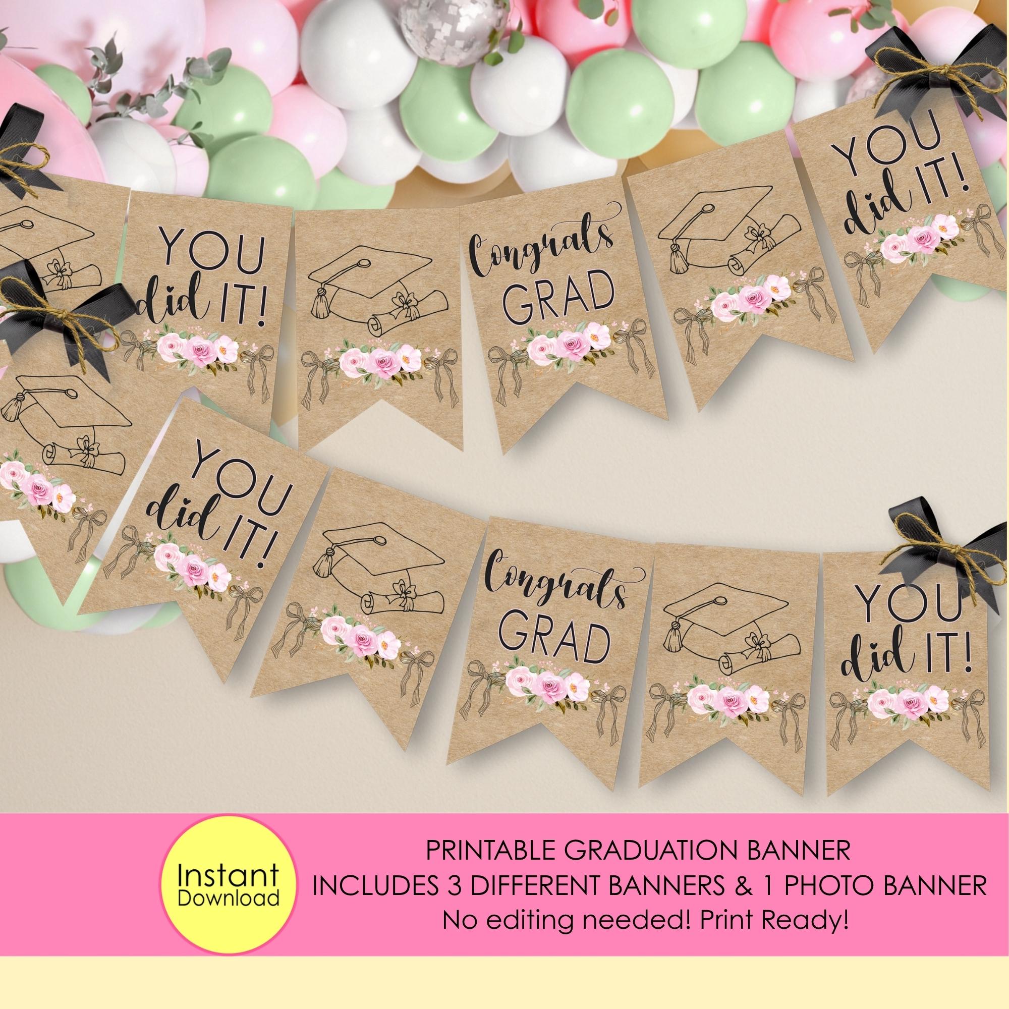 Graduation Banner Printable, Printable Graduation Banner Bunting, Graduation Photo Banner, Graduation Party Decoration, Congrats Grad Banner