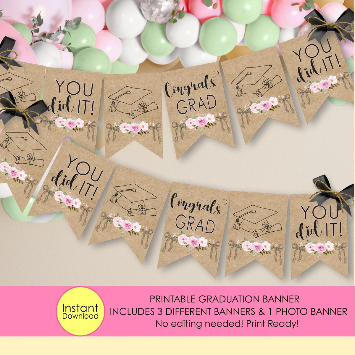 Graduation Banner Printable, Printable Graduation Banner Bunting, Graduation Photo Banner, Graduation Party Decoration, Congrats Grad Banner