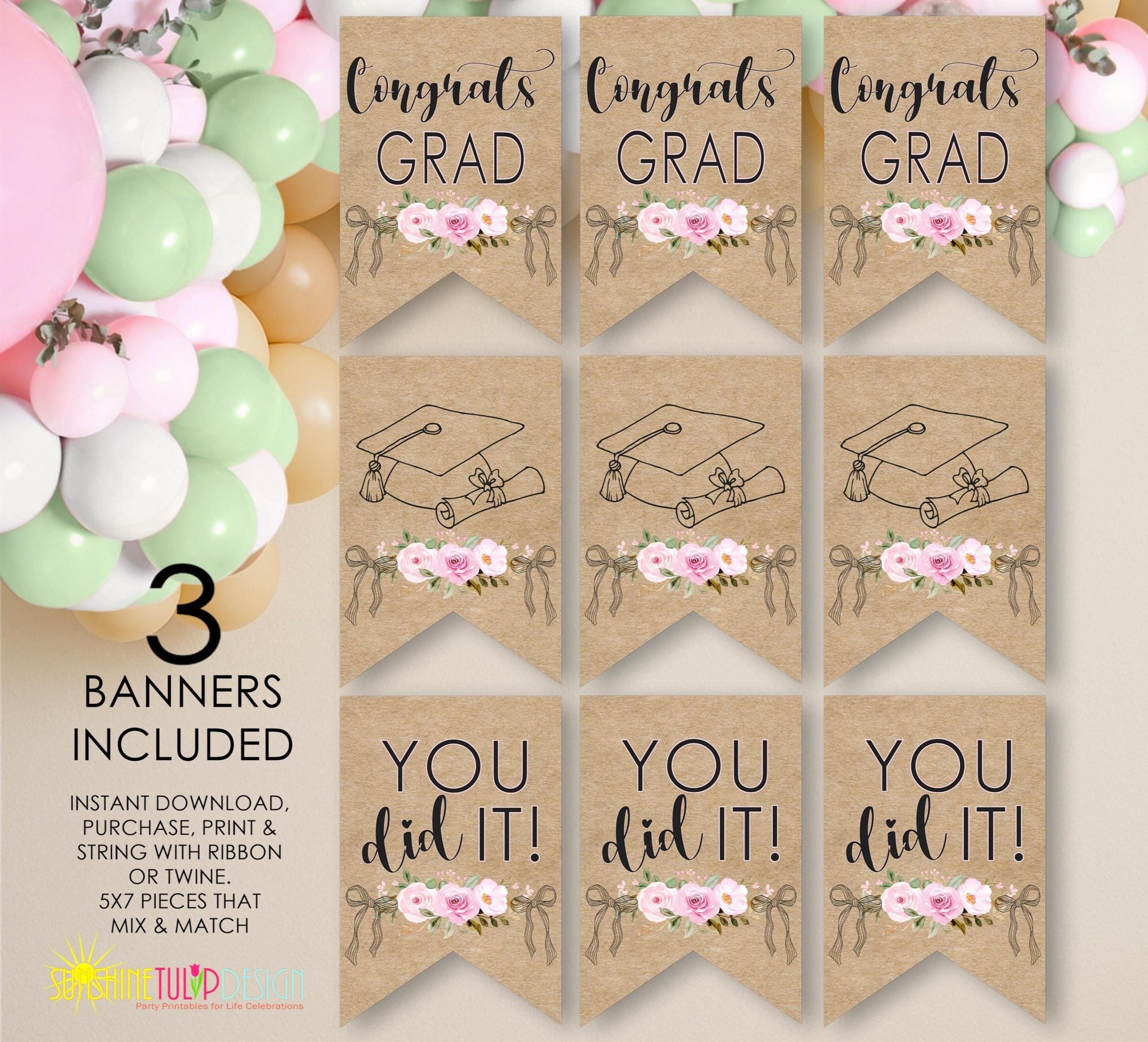Graduation Banner Printable, Printable Graduation Banner Bunting, Graduation Photo Banner, Graduation Party Decoration, Congrats Grad Banner