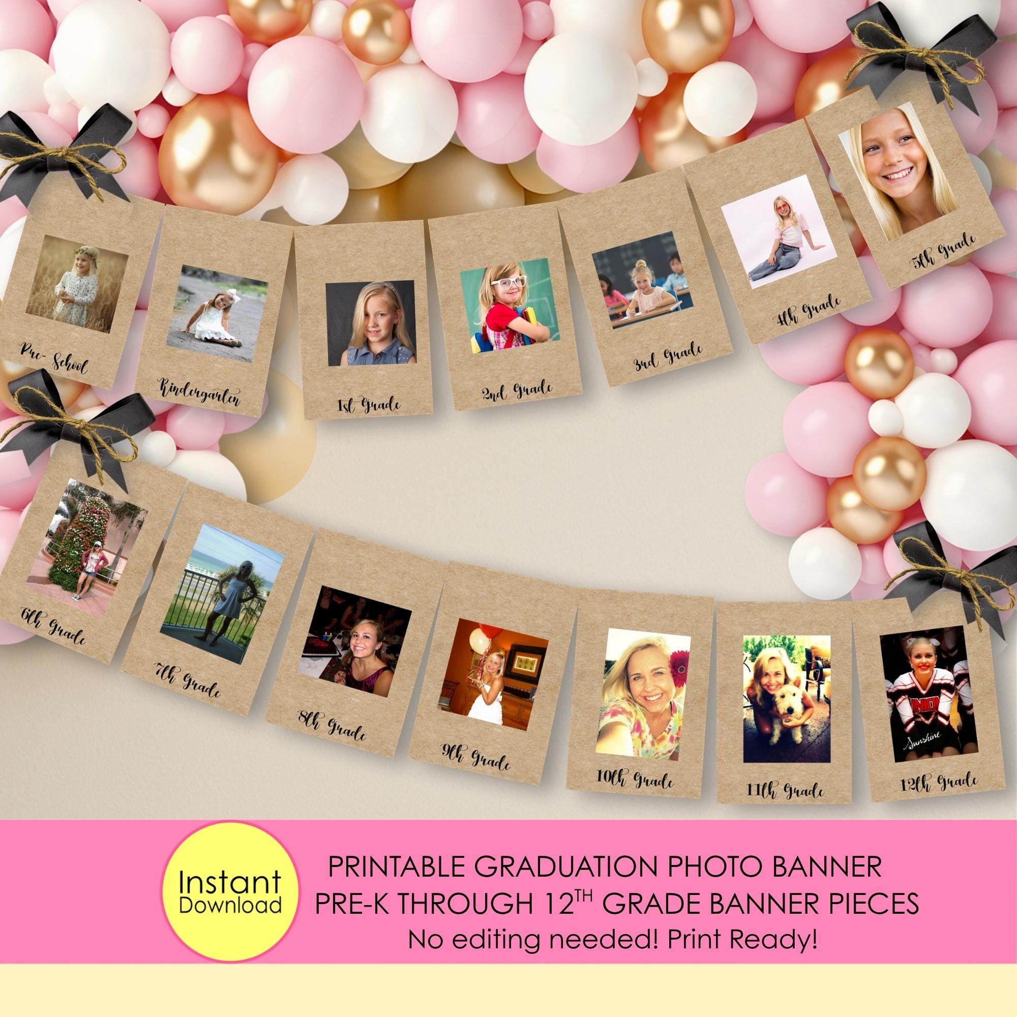 Graduation Banner Printable, Graduation Photo Banner, Printable Photo Graduation Banner, Pre-K through 12 grade, School Years Photo Banner