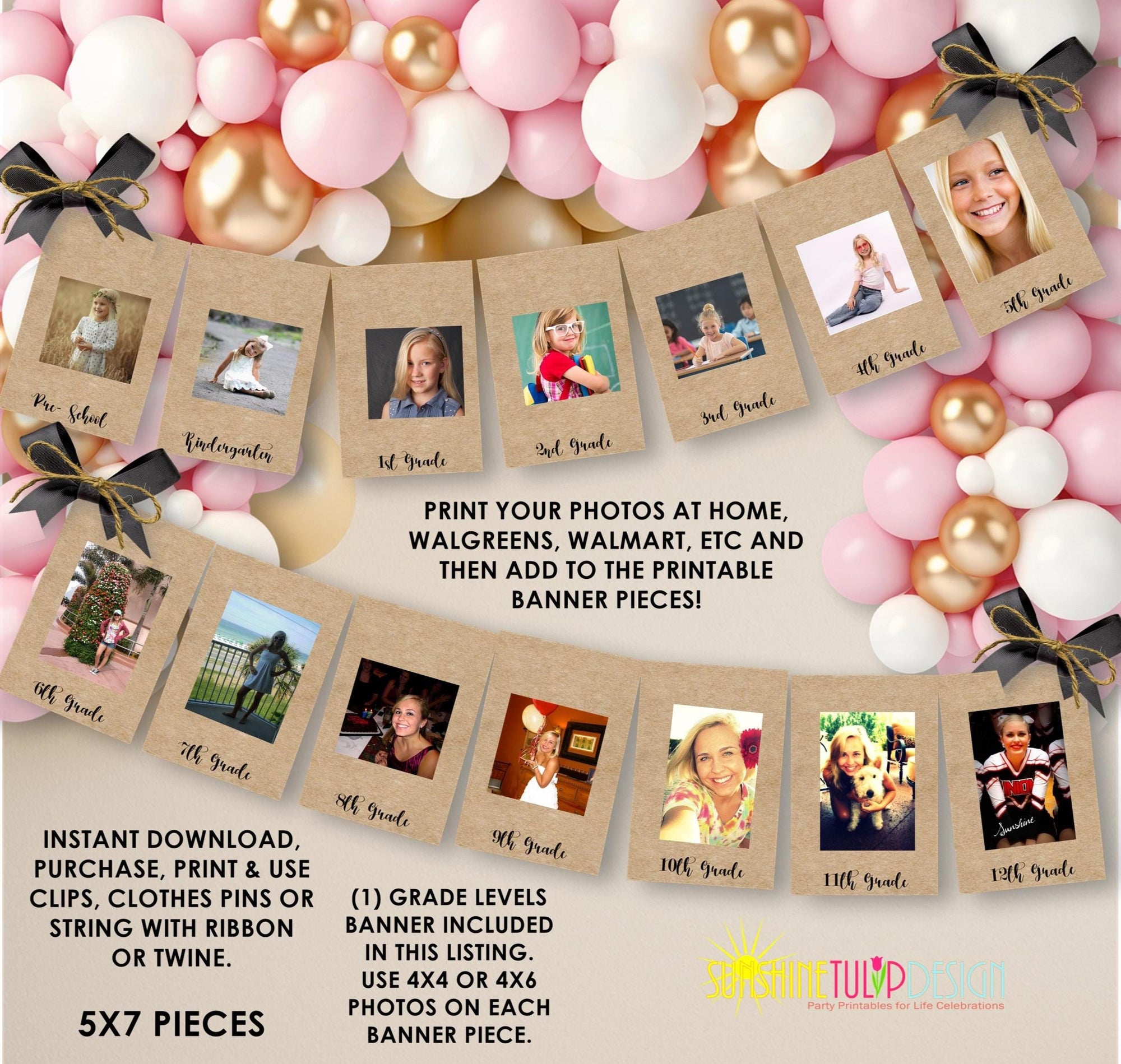 Graduation Banner Printable, Graduation Photo Banner, Printable Photo Graduation Banner, Pre-K through 12 grade, School Years Photo Banner