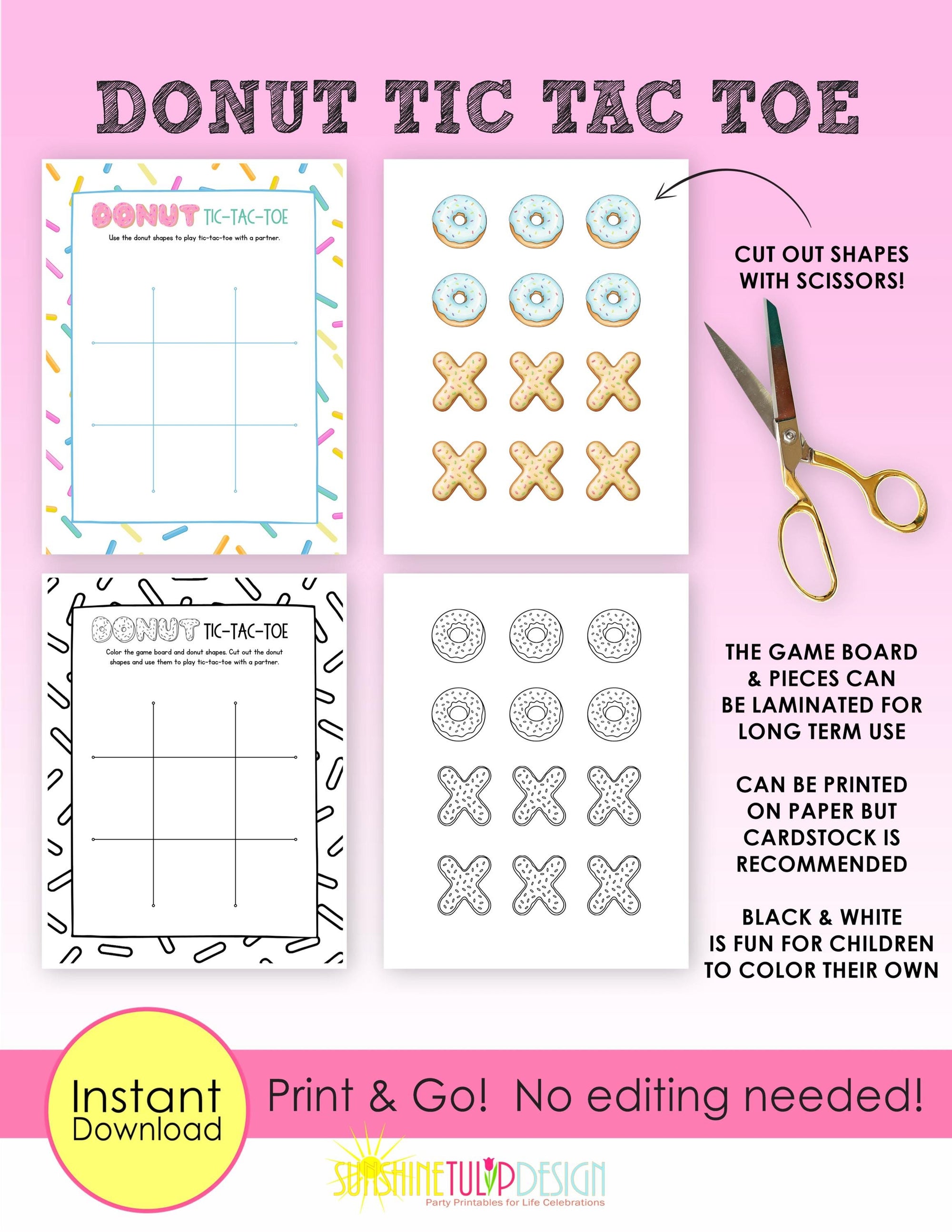 Donut Tic Tac Toe Printable Game for Kids | Donuts with Dad Activity | Classroom Center | Family Game Night | Instant Download | Color B&W