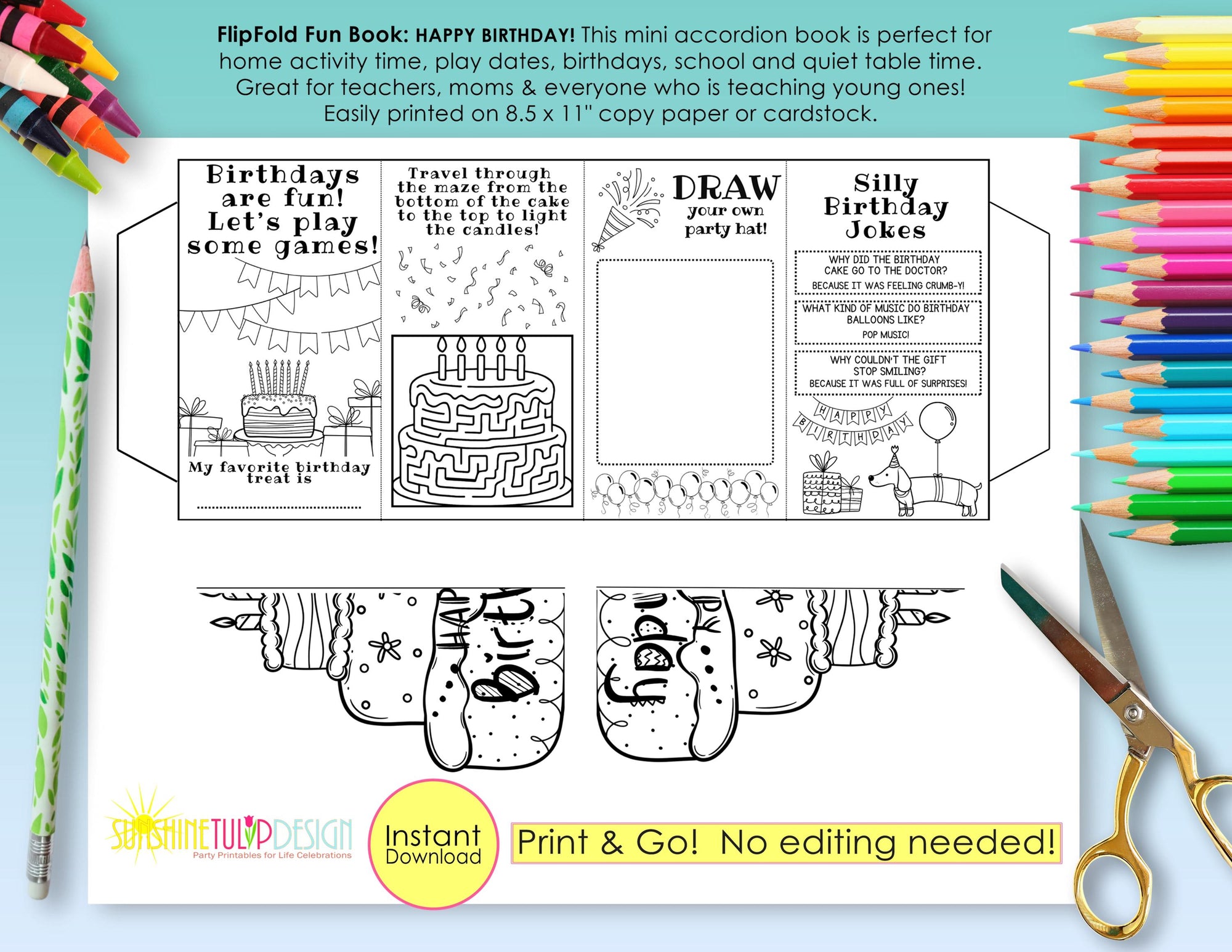 FlipFold Fun Book Birthday | Birthday Mini Accordion Activity | Printable Birthday Kids Craft | Birthday Party Activity Party Favor
