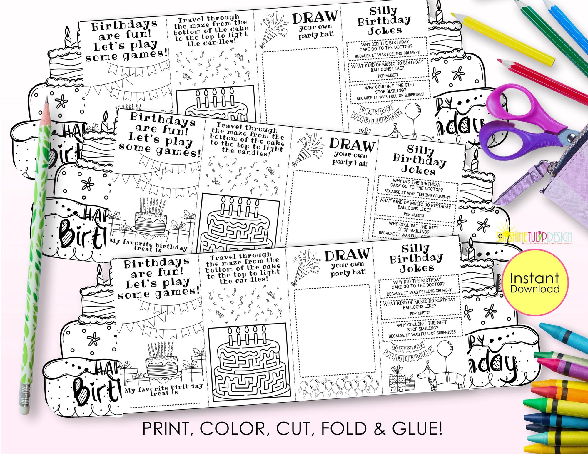FlipFold Fun Book Birthday | Birthday Mini Accordion Activity | Printable Birthday Kids Craft | Birthday Party Activity Party Favor