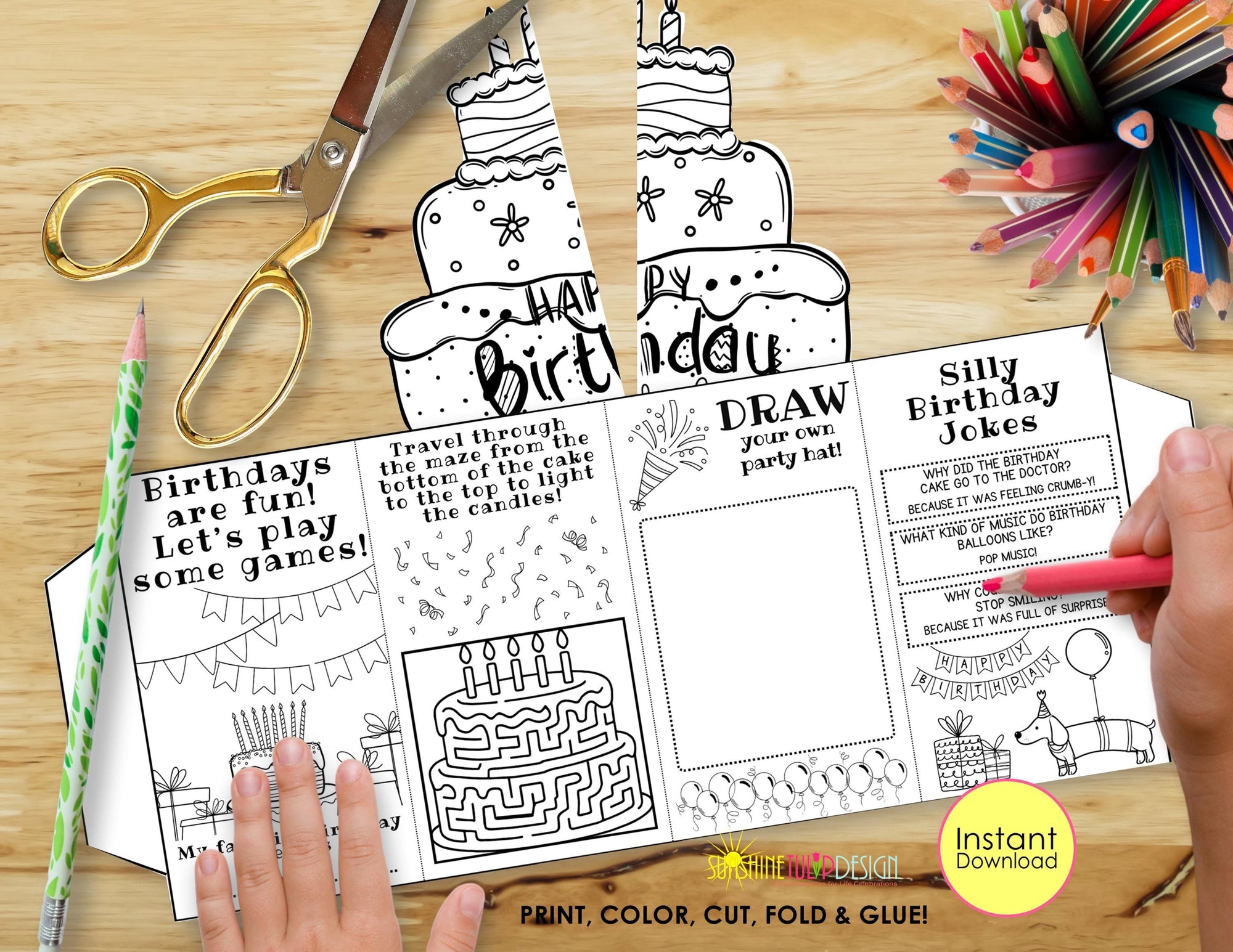 FlipFold Fun Book Birthday | Birthday Mini Accordion Activity | Printable Birthday Kids Craft | Birthday Party Activity Party Favor