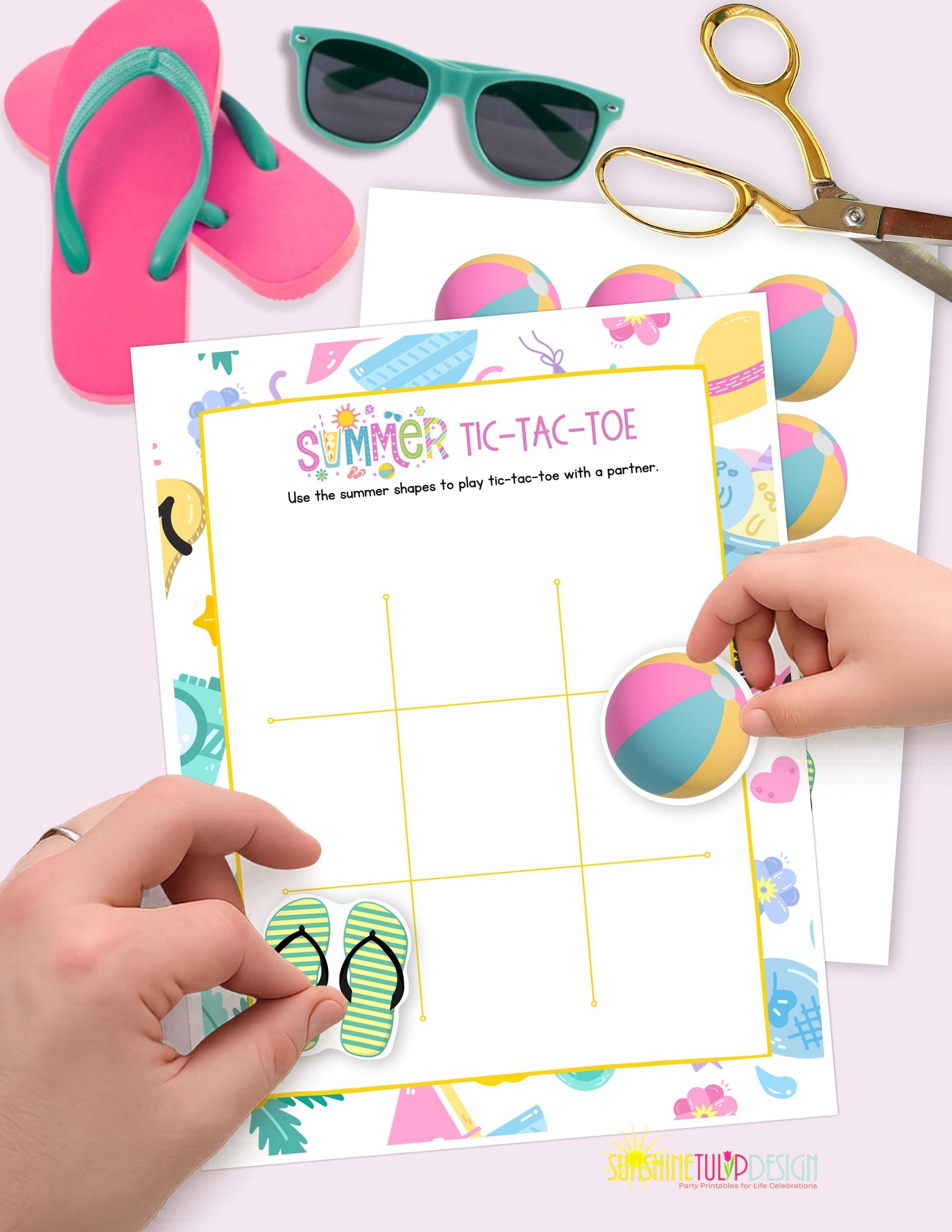 Summer Tic Tac Toe Printable Game | Tic Tac Toe Summer Activity | Classroom Center | Family Game Night | Instant Download | Color B&W