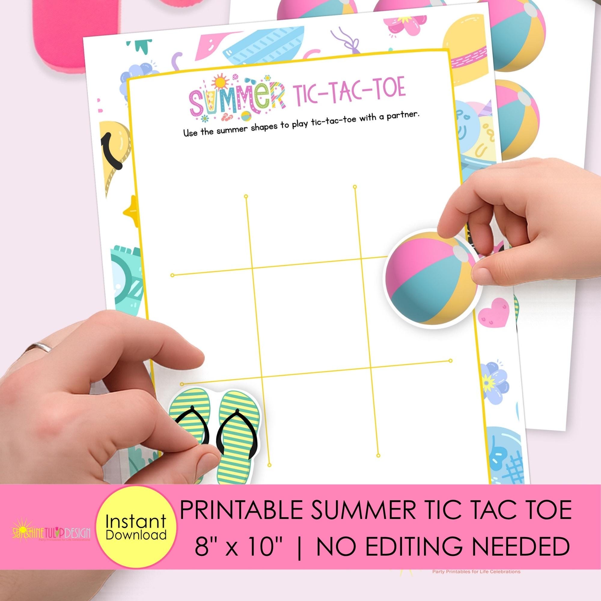 Summer Tic Tac Toe Printable Game | Tic Tac Toe Summer Activity | Classroom Center | Family Game Night | Instant Download | Color B&W