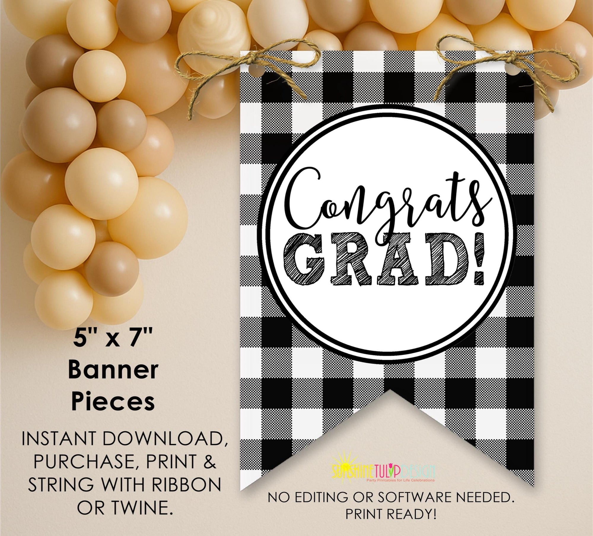 Graduation Banner Printable, Printable Graduation Banner, Buffalo Plaid Graduation Banner Bundle, Graduation Party Decoration Banner Bunting