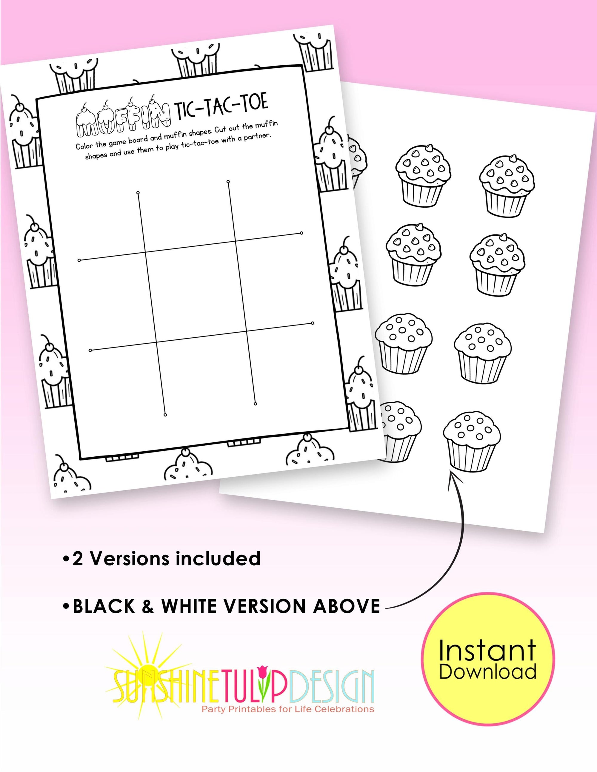 Muffin Tic Tac Toe Printable Game for Kids | Muffins with Mom Activity | Classroom Center | Family Game Night | Road Trip Game | Color B&W