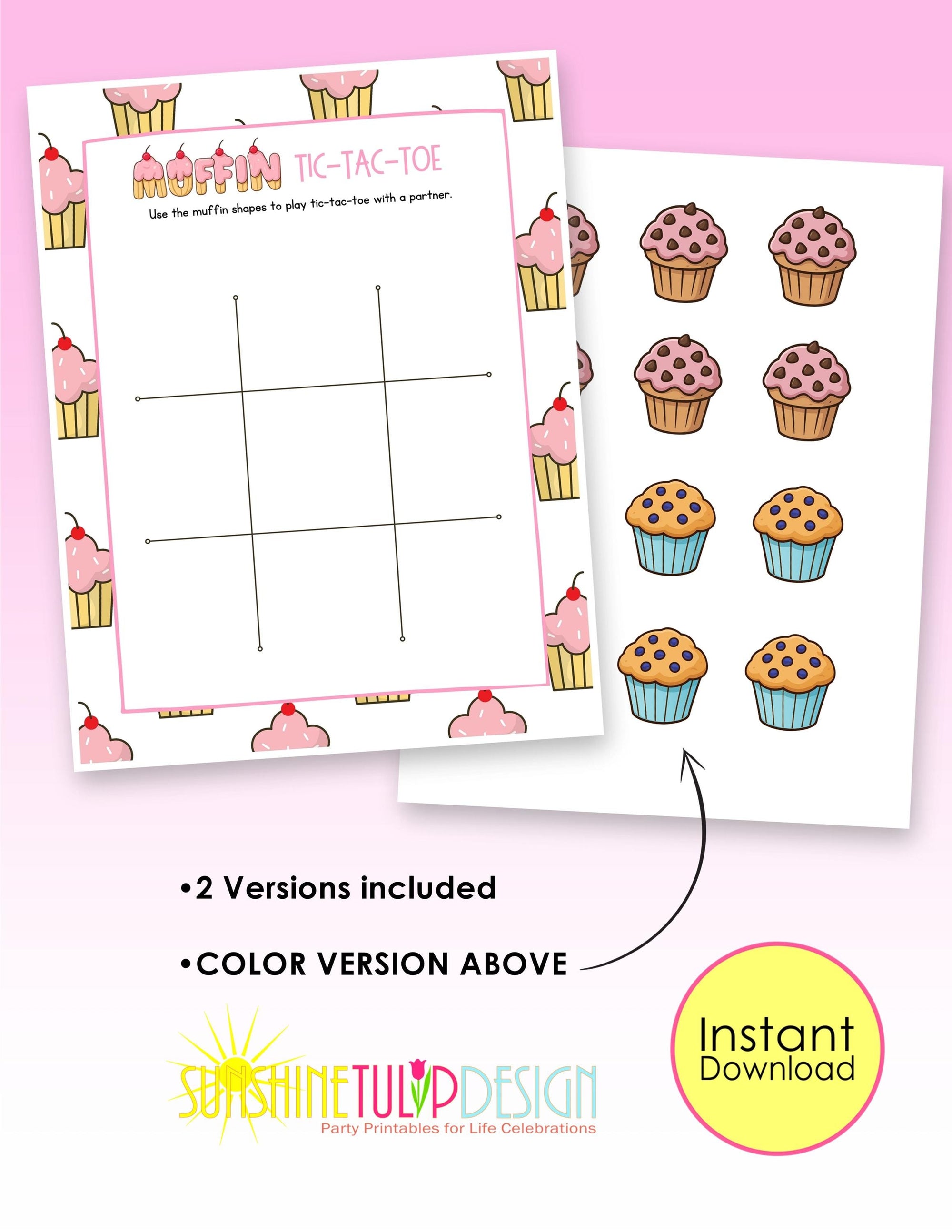 Muffin Tic Tac Toe Printable Game for Kids | Muffins with Mom Activity | Classroom Center | Family Game Night | Road Trip Game | Color B&W