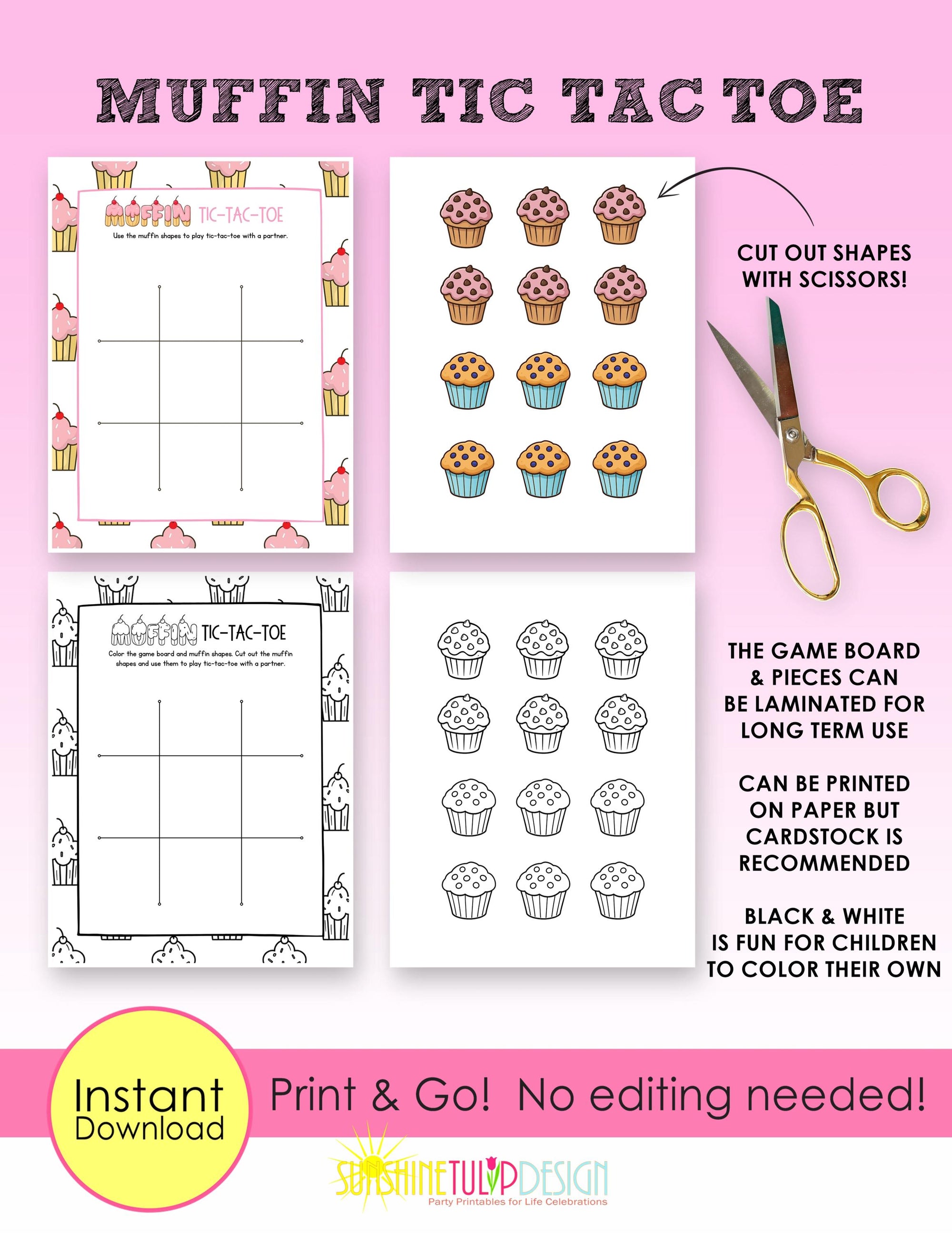 Muffin Tic Tac Toe Printable Game for Kids | Muffins with Mom Activity | Classroom Center | Family Game Night | Road Trip Game | Color B&W