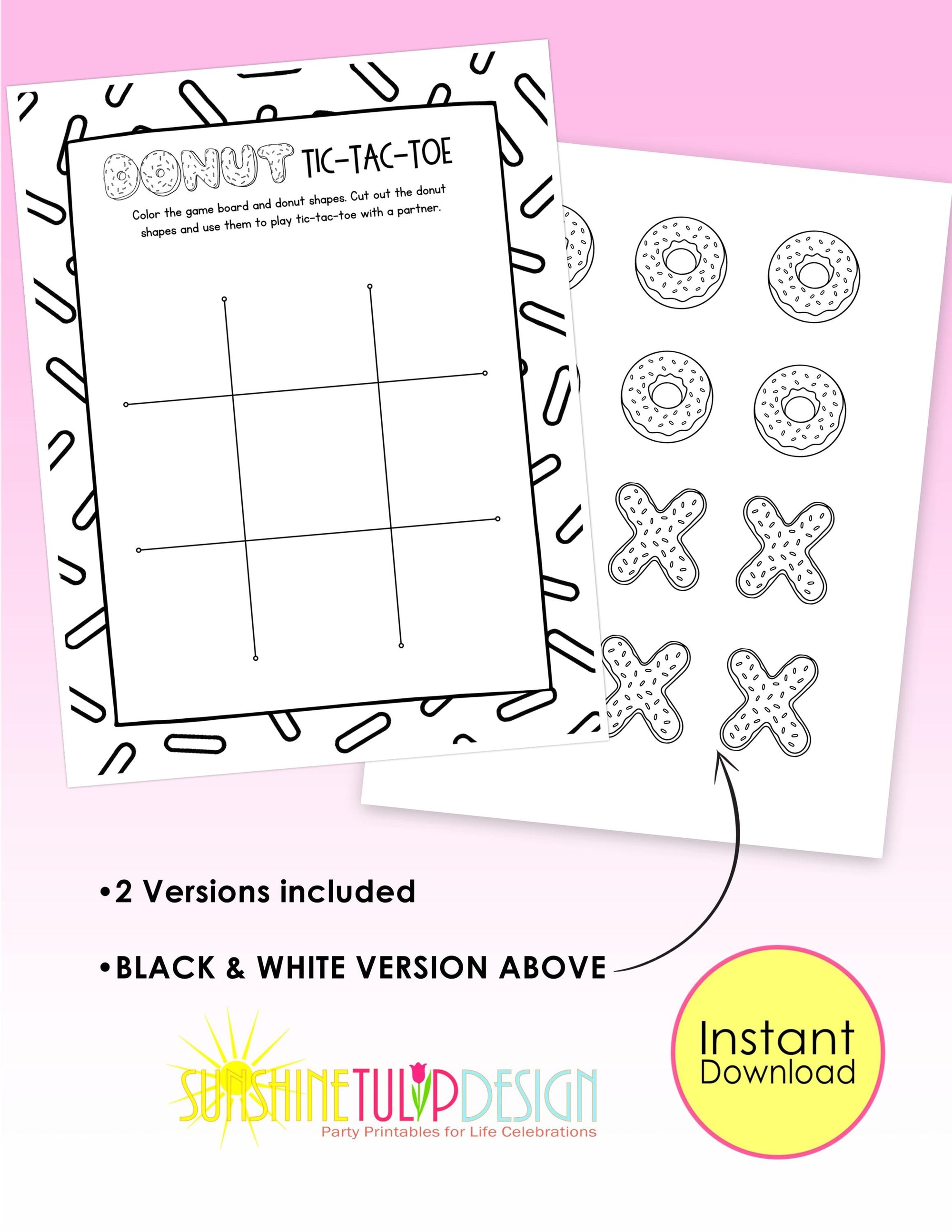 Donut Tic Tac Toe Printable Game for Kids | Donuts with Dad Activity | Classroom Center | Family Game Night | Instant Download | Color B&W